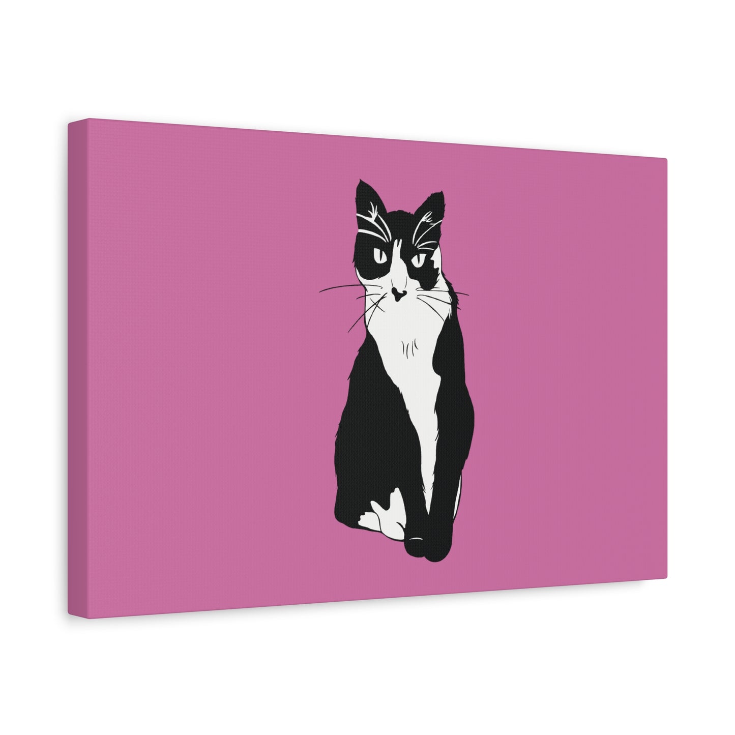 Cat Canvas on Light Pink (B&W Style Cat) - Cat Drawing Art