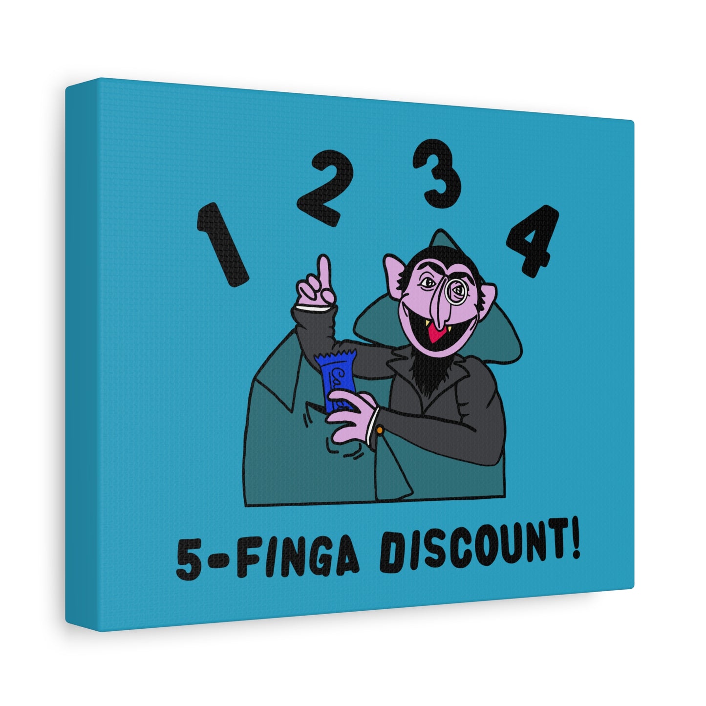 Five Finger Discount Canvas Print Turquoise - Sesame Street The Count Parody Art Print
