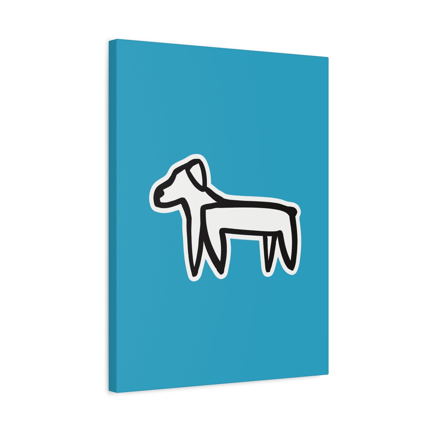 Dog Canvas Print on Turquoise (Sticker Style Black Dog) - Dog Drawing Wall Art