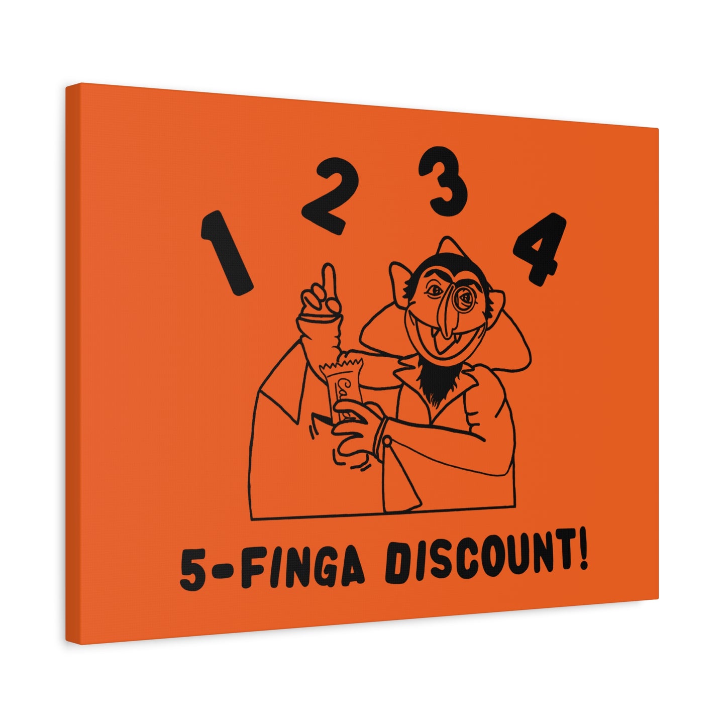 Five Finger Discount Outline Canvas Print Orange - Sesame Street The Count Parody Art Print
