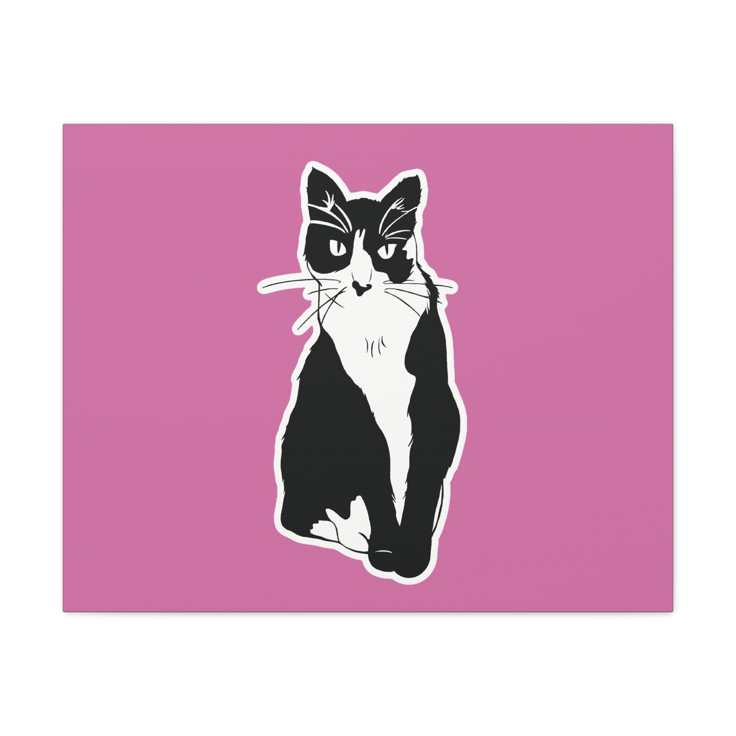 Cat Canvas on Light Pink (Sticker Style Cat) - Cat Drawing Art