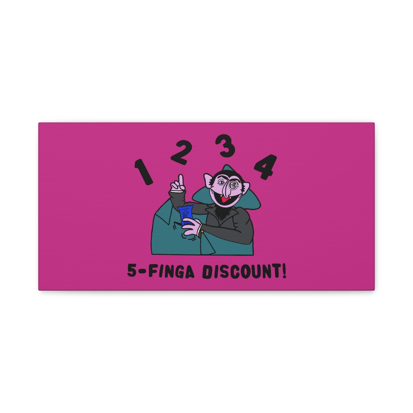 Five Finger Discount Canvas Print Pink - Sesame Street The Count Parody Art Print