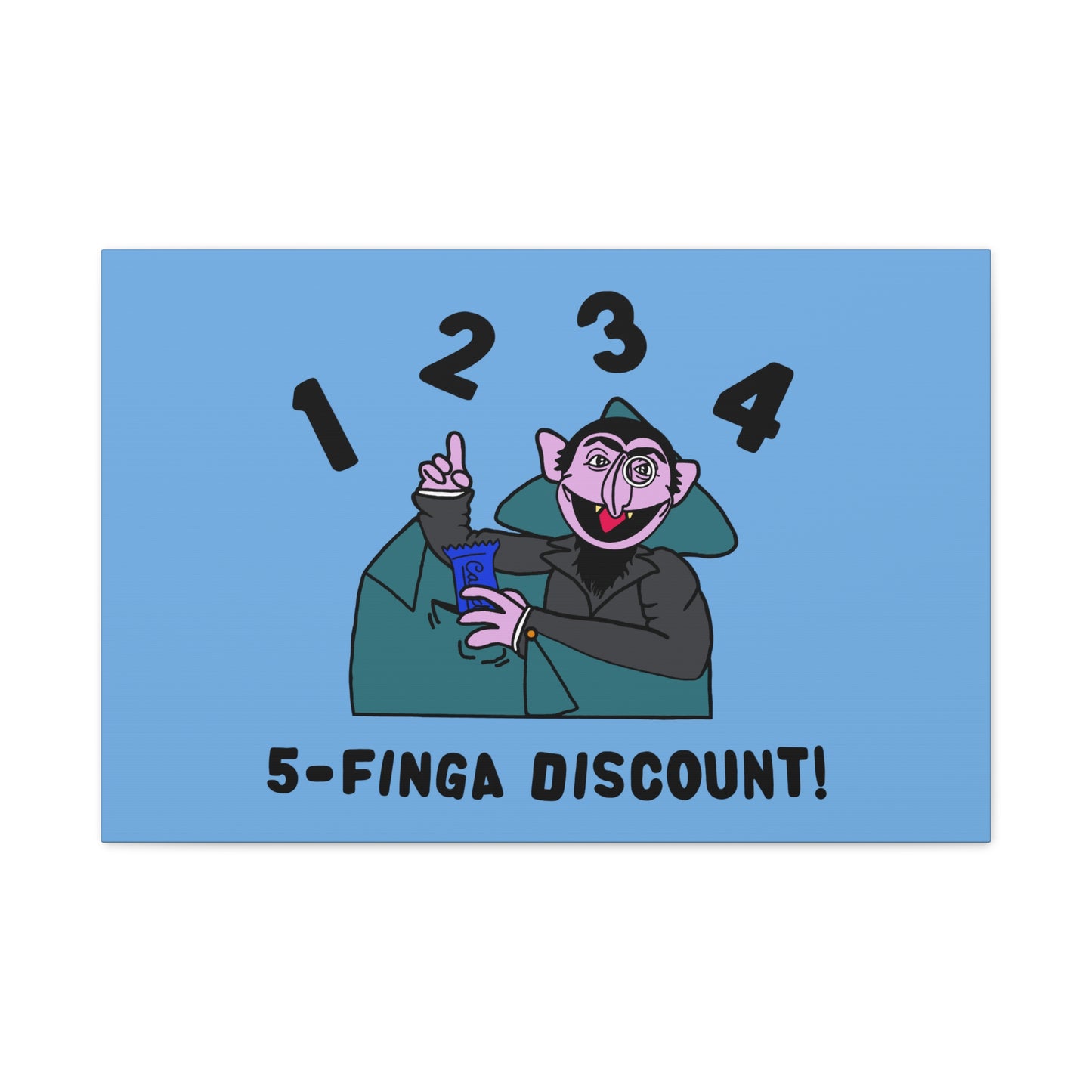 Five Finger Discount Canvas Print Light Blue - Sesame Street The Count Parody Art Print