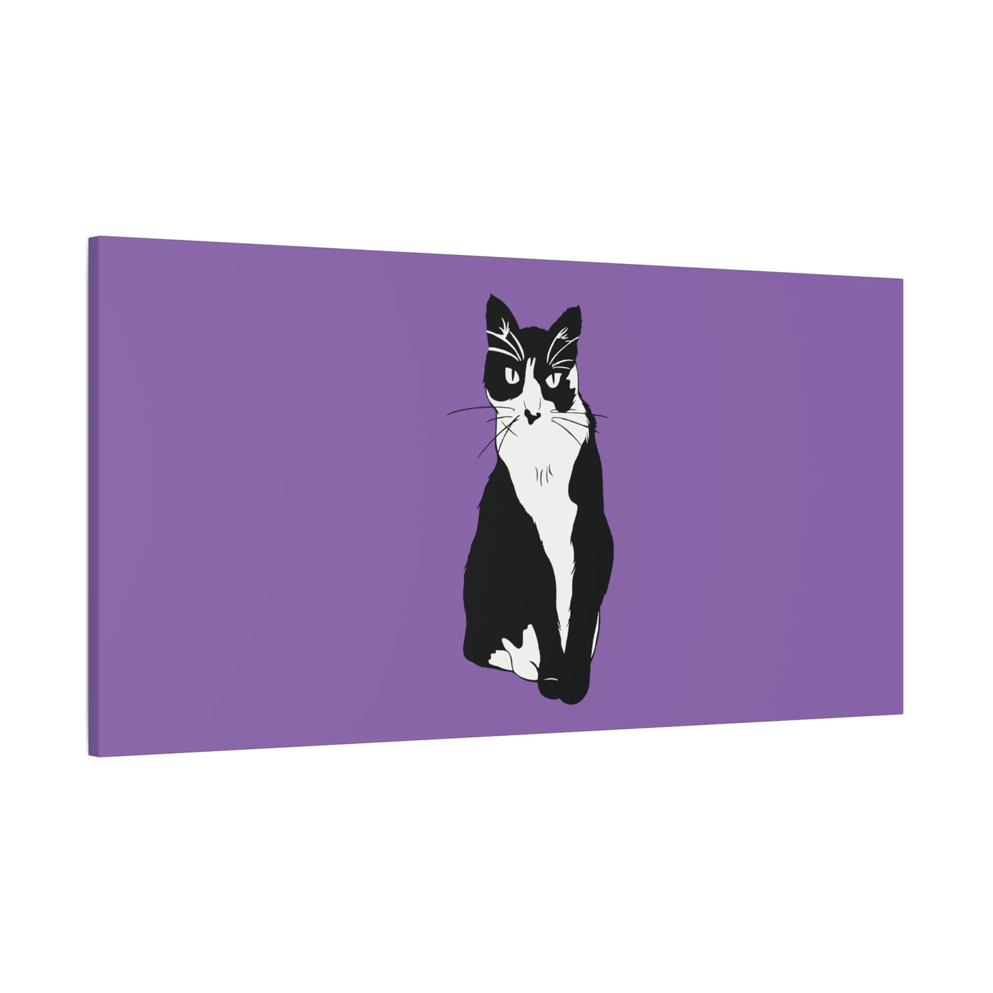 Cat Canvas on Light Purple (B&W Style Cat) - Cat Drawing Art