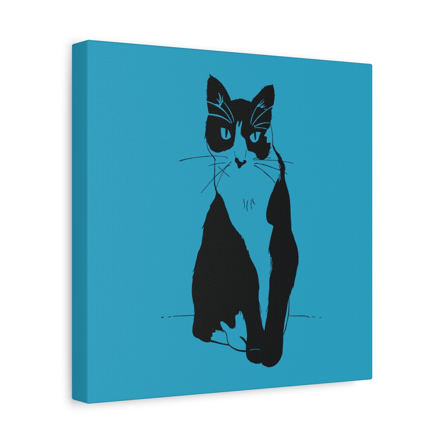 Cat Canvas Print on Turquoise (Transparent Style Cat) - Cat Drawing Art