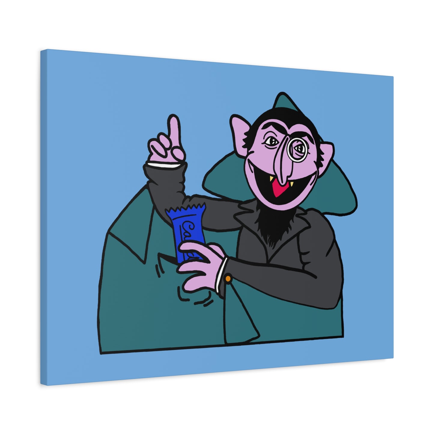 The Count Stealing Candy Canvas Print Light Blue - Sesame Street The Count Parody Art