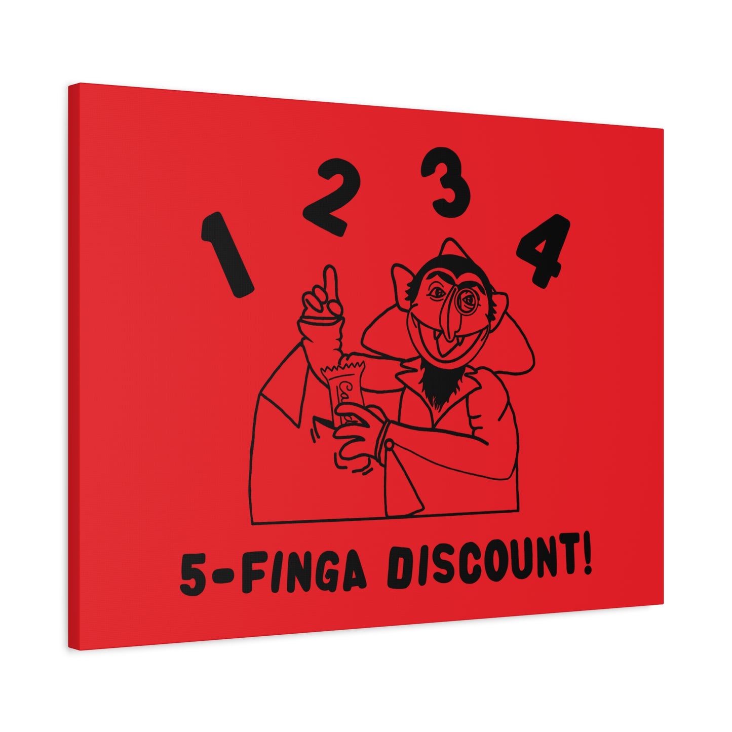 Five Finger Discount Outline Canvas Print Red - Sesame Street The Count Parody Art Print