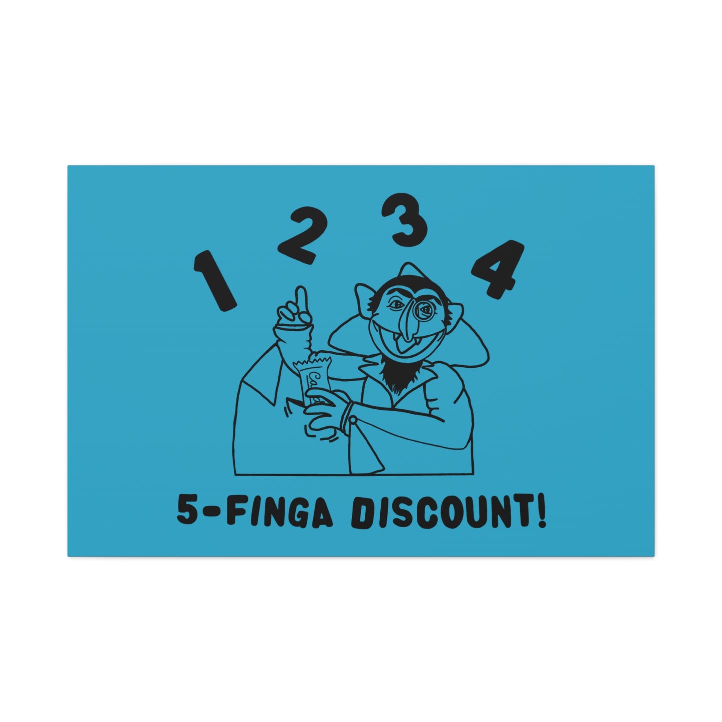 Five Finger Discount Outline Canvas Print Turquoise - Sesame Street The Count Parody Art Print