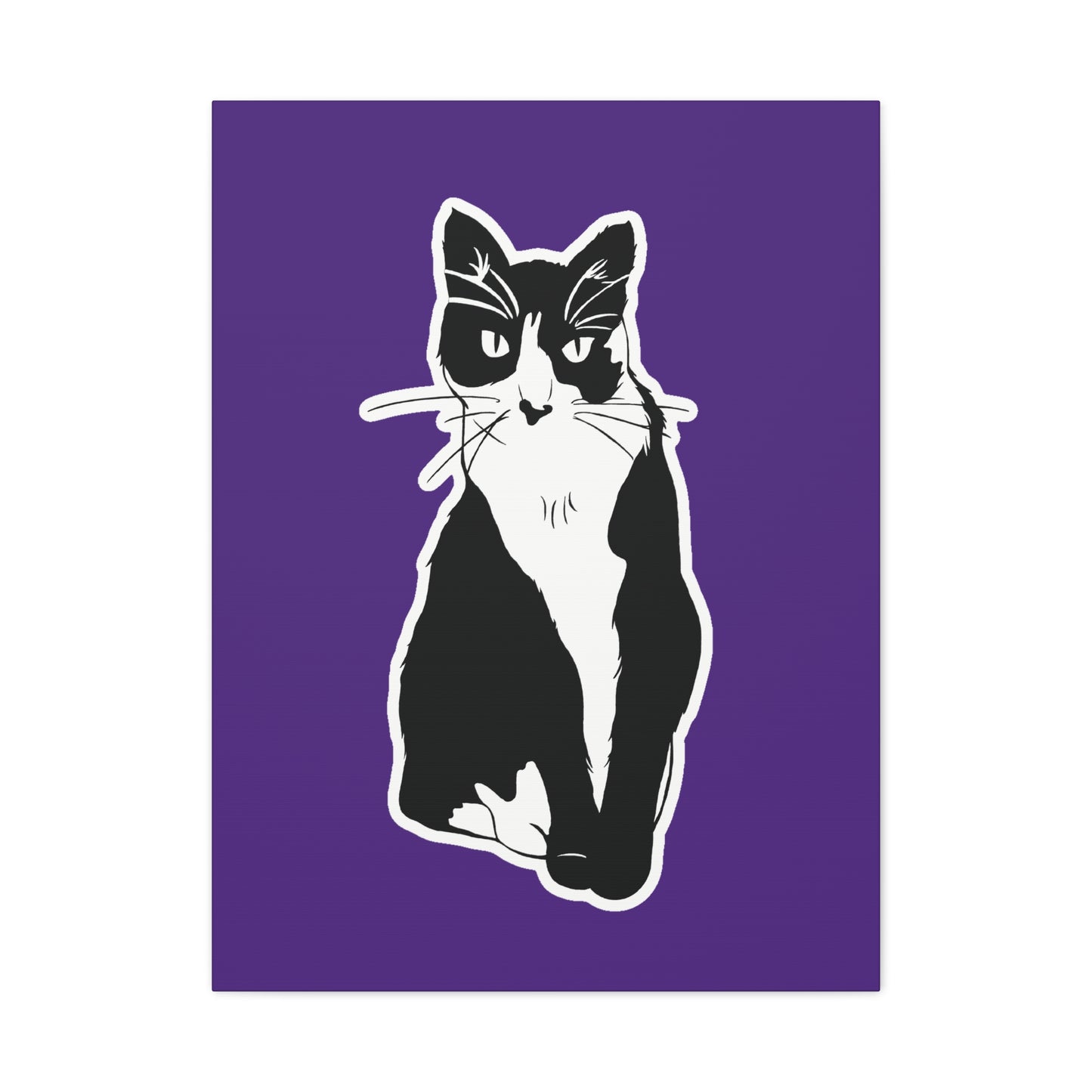 Cat Canvas Print on Purple (Sticker Style Cat) - Cat Drawing Art