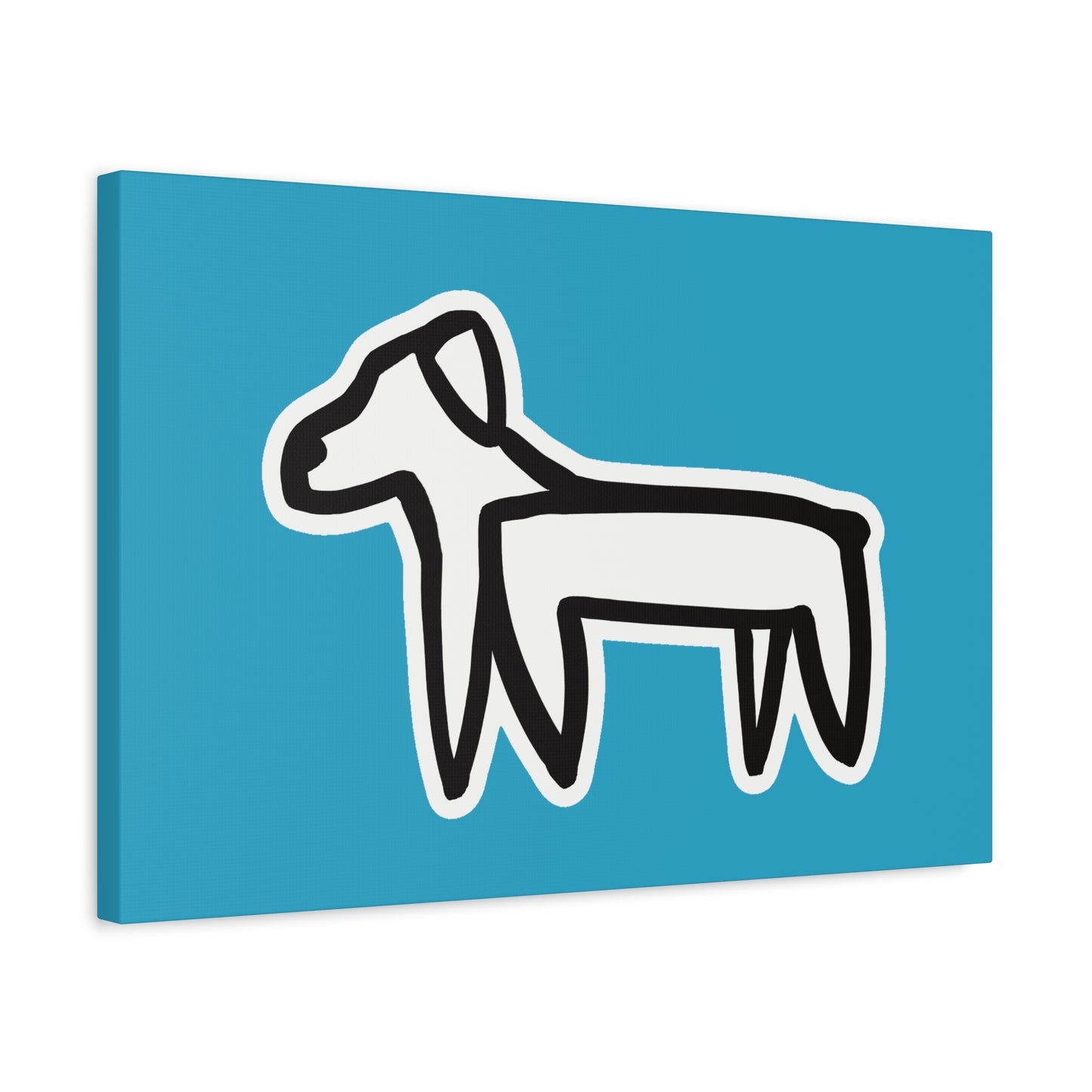 Dog Canvas Print on Turquoise (Sticker Style Black Dog) - Dog Drawing Wall Art