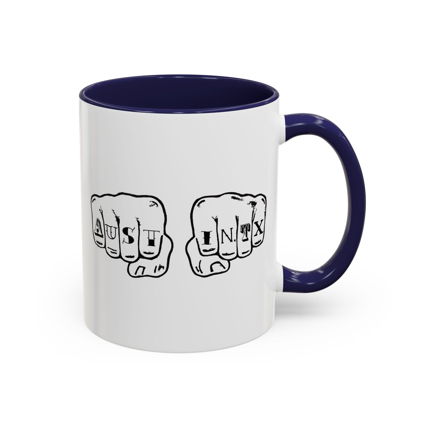 Austin Knuckle Tats Tattooed Fists Accent Mug