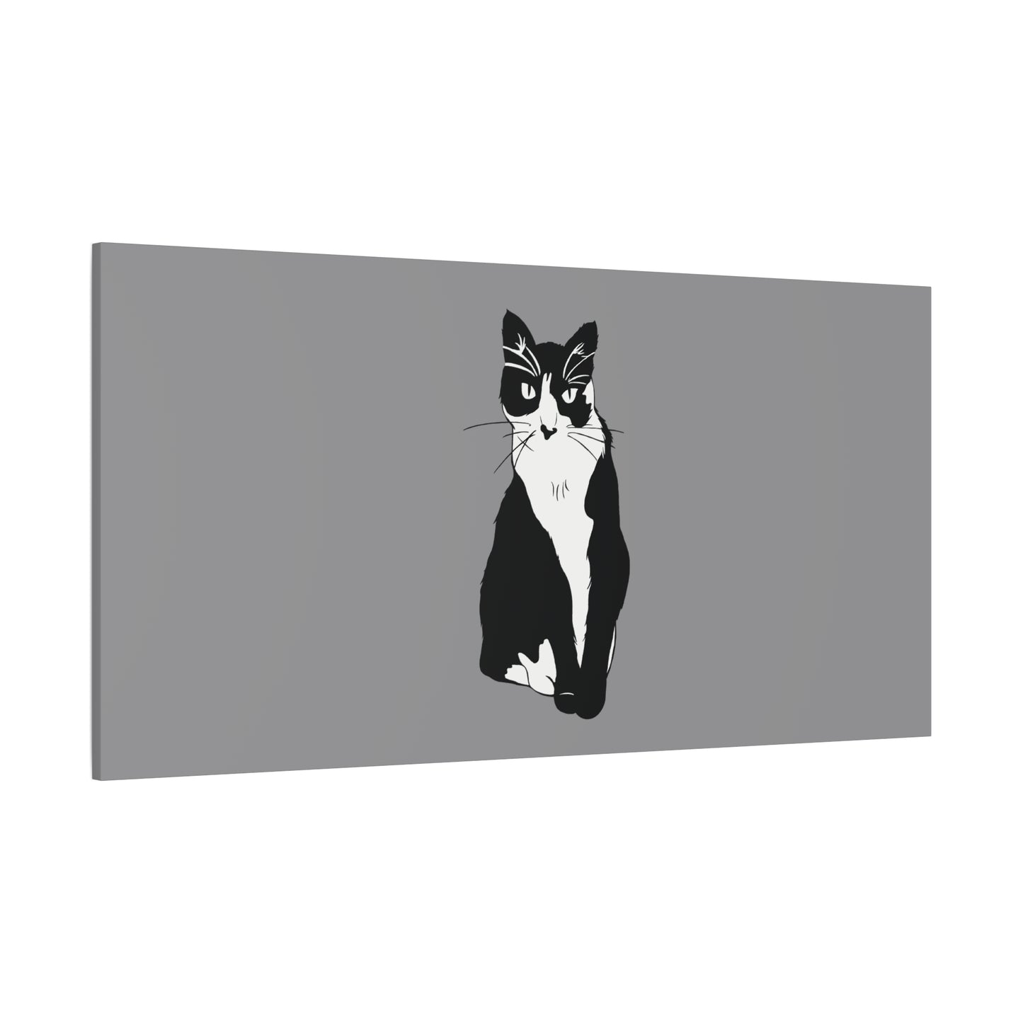 Cat Canvas on Grey (B&W Style Cat) - Cat Drawing Art