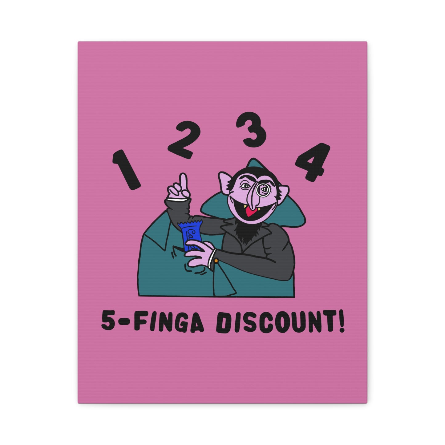 Five Finger Discount Canvas Print Light Pink - Sesame Street The Count Parody Art Print