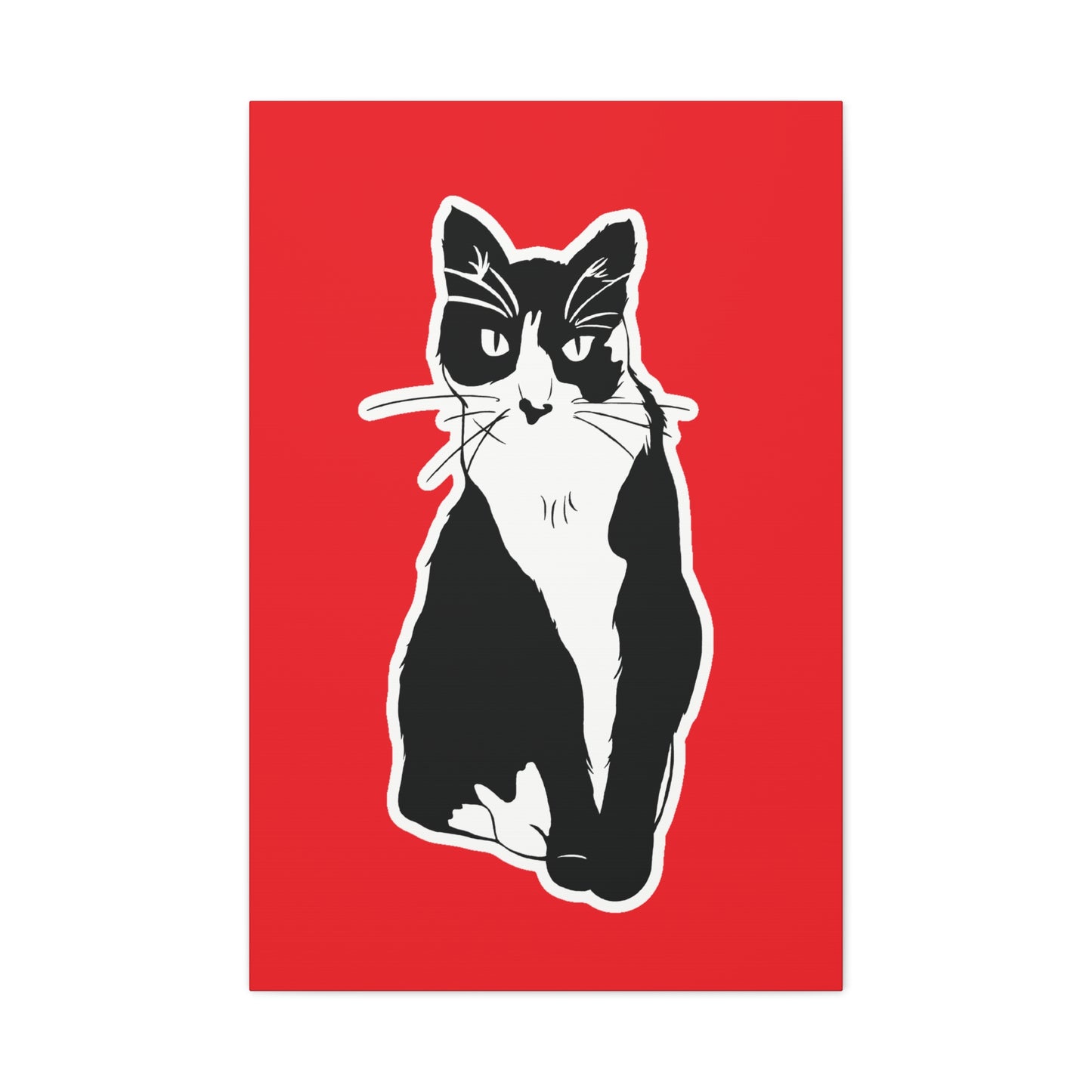 Cat Canvas Print on Red (Sticker Style Cat) - Cat Drawing Art