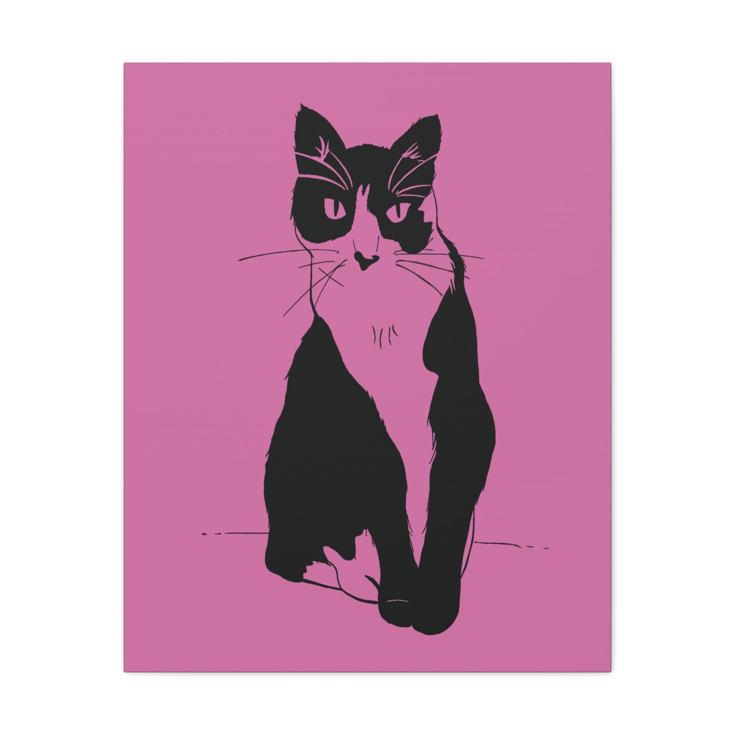 Cat Canvas Print on Pink (Transparent Style Cat) - Cat Drawing Art