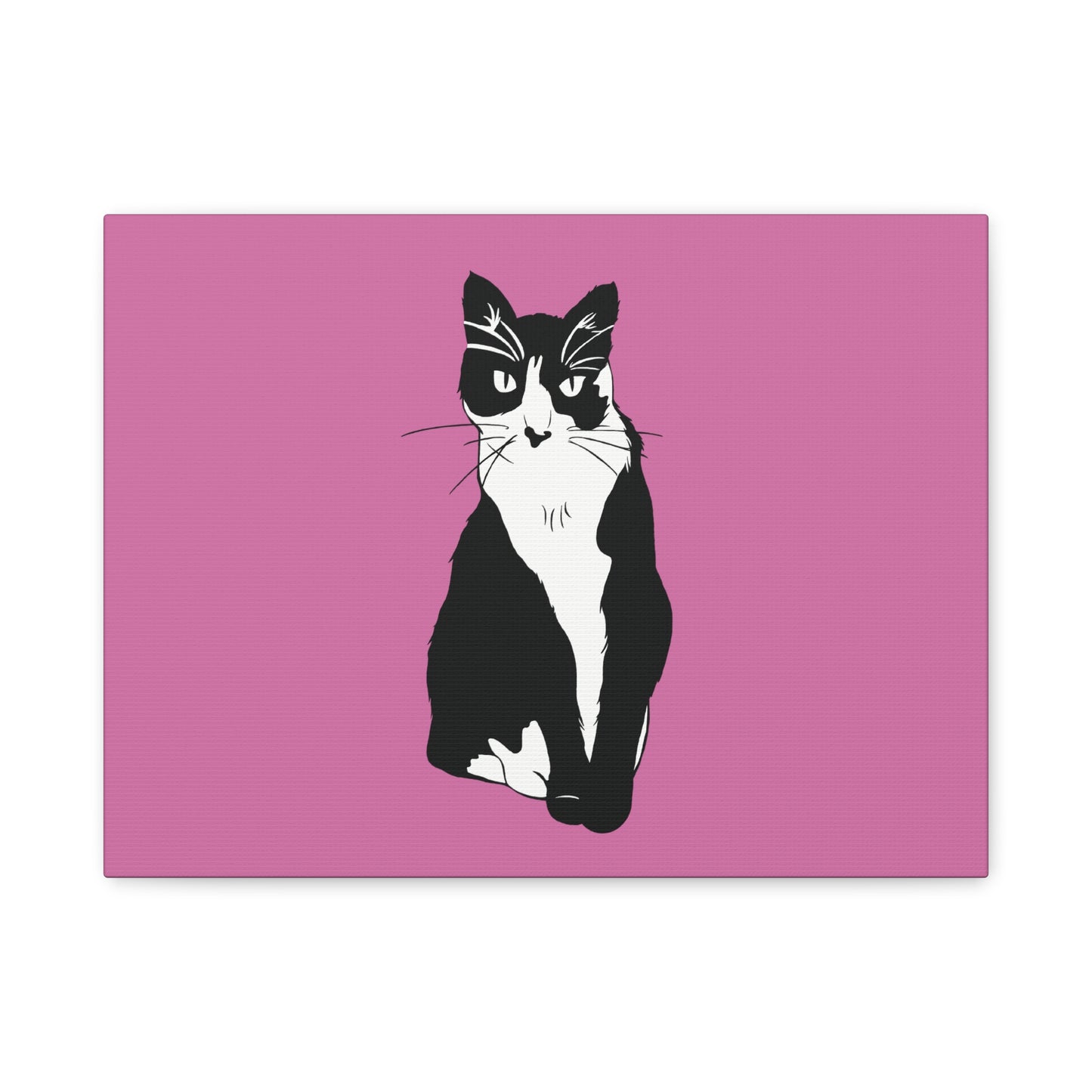 Cat Canvas on Light Pink (B&W Style Cat) - Cat Drawing Art