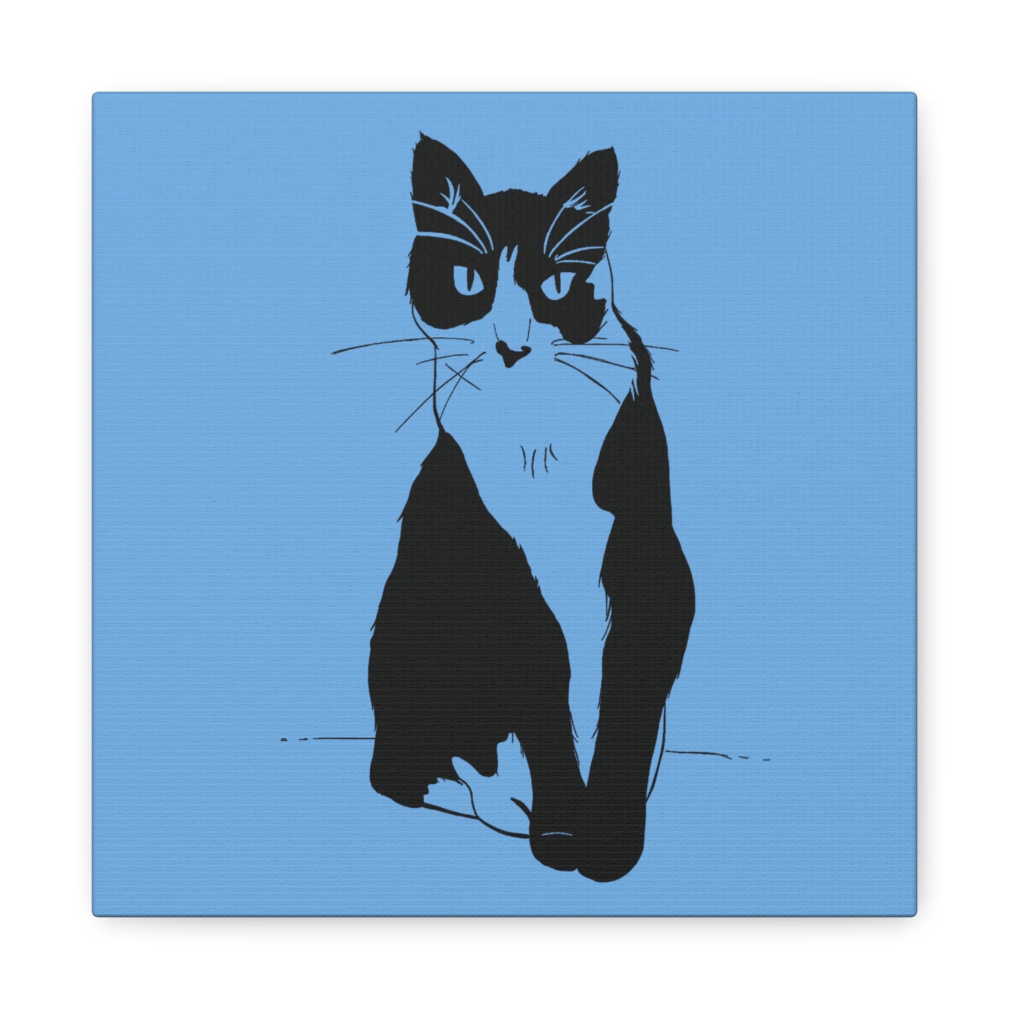 Cat Canvas Print on Light Blue (Transparent Style Cat) - Cat Drawing Art