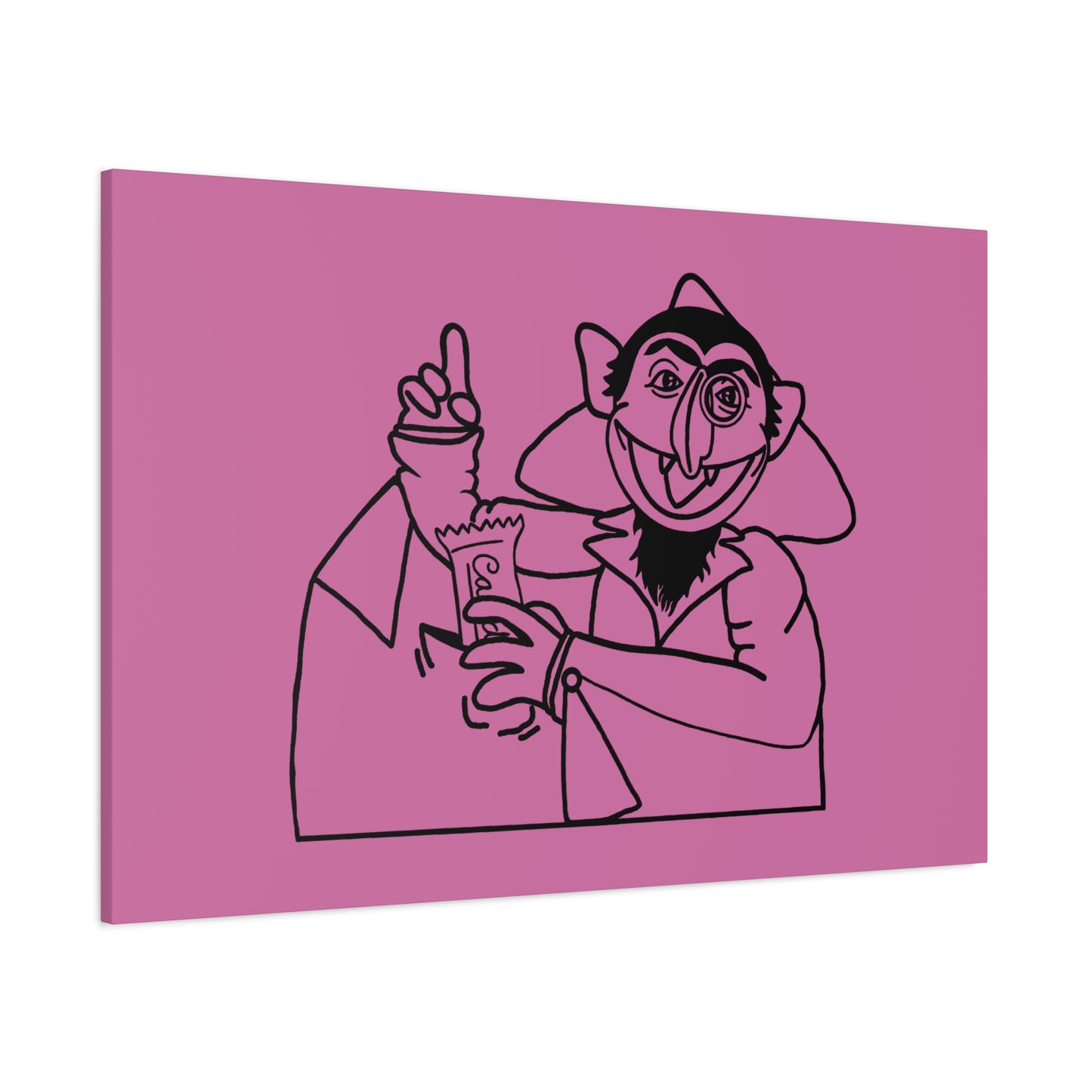 The Count Stealing Candy Outline Canvas Print Light Pink - Sesame Street The Count Parody Art