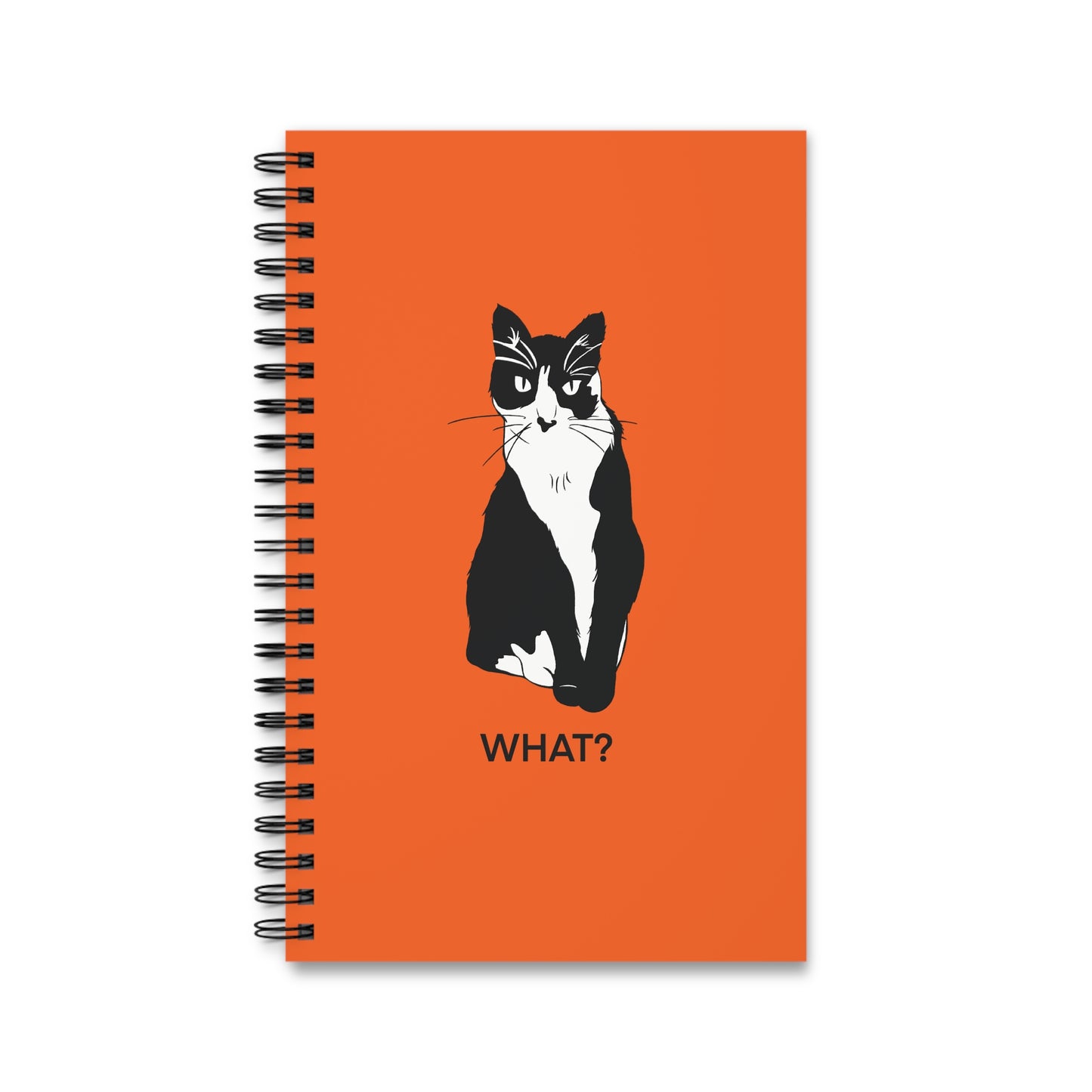 Cattitude Notebook in Orange (B&W Style Cat) - Cat Spiral Notebook