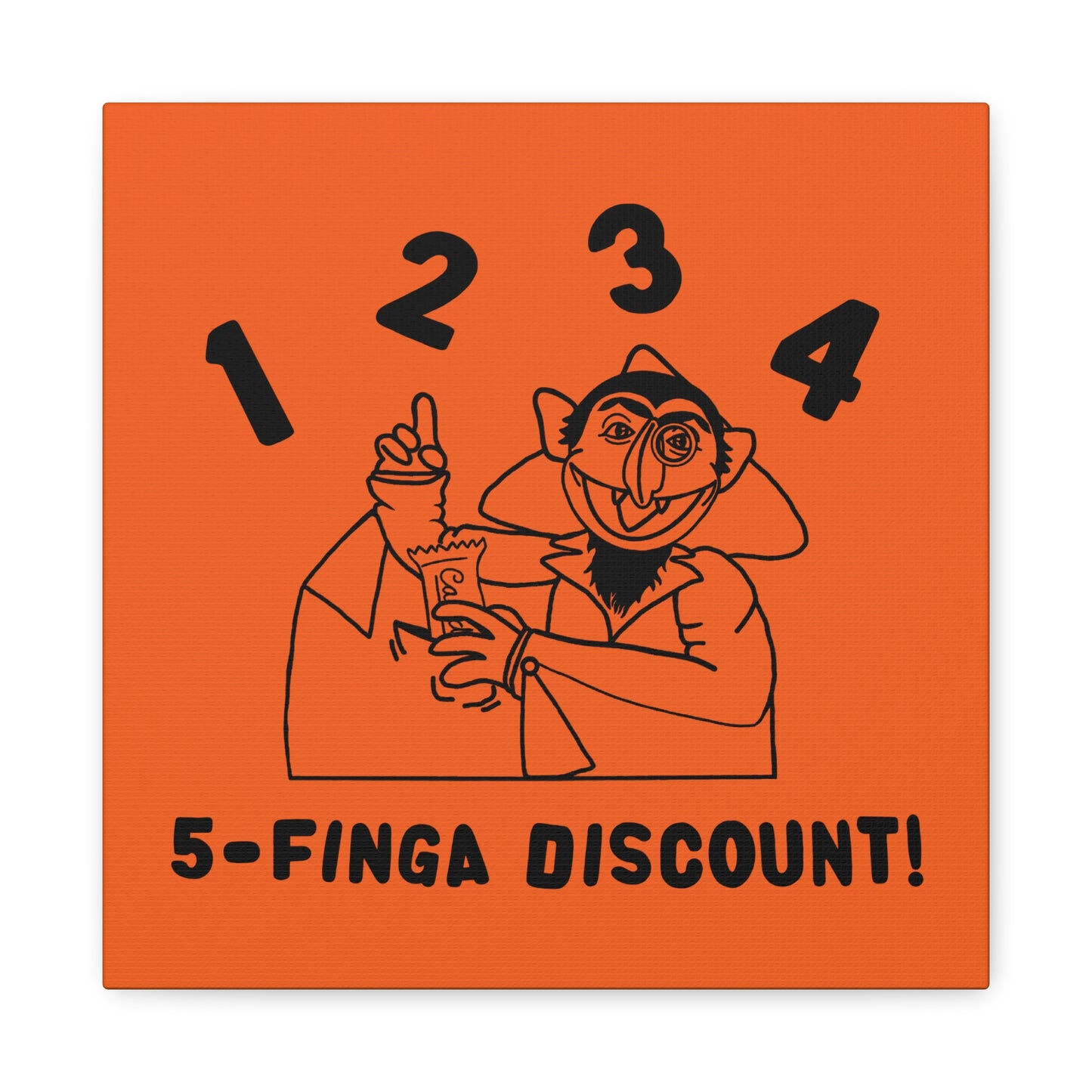 Five Finger Discount Outline Canvas Print Orange - Sesame Street The Count Parody Art Print