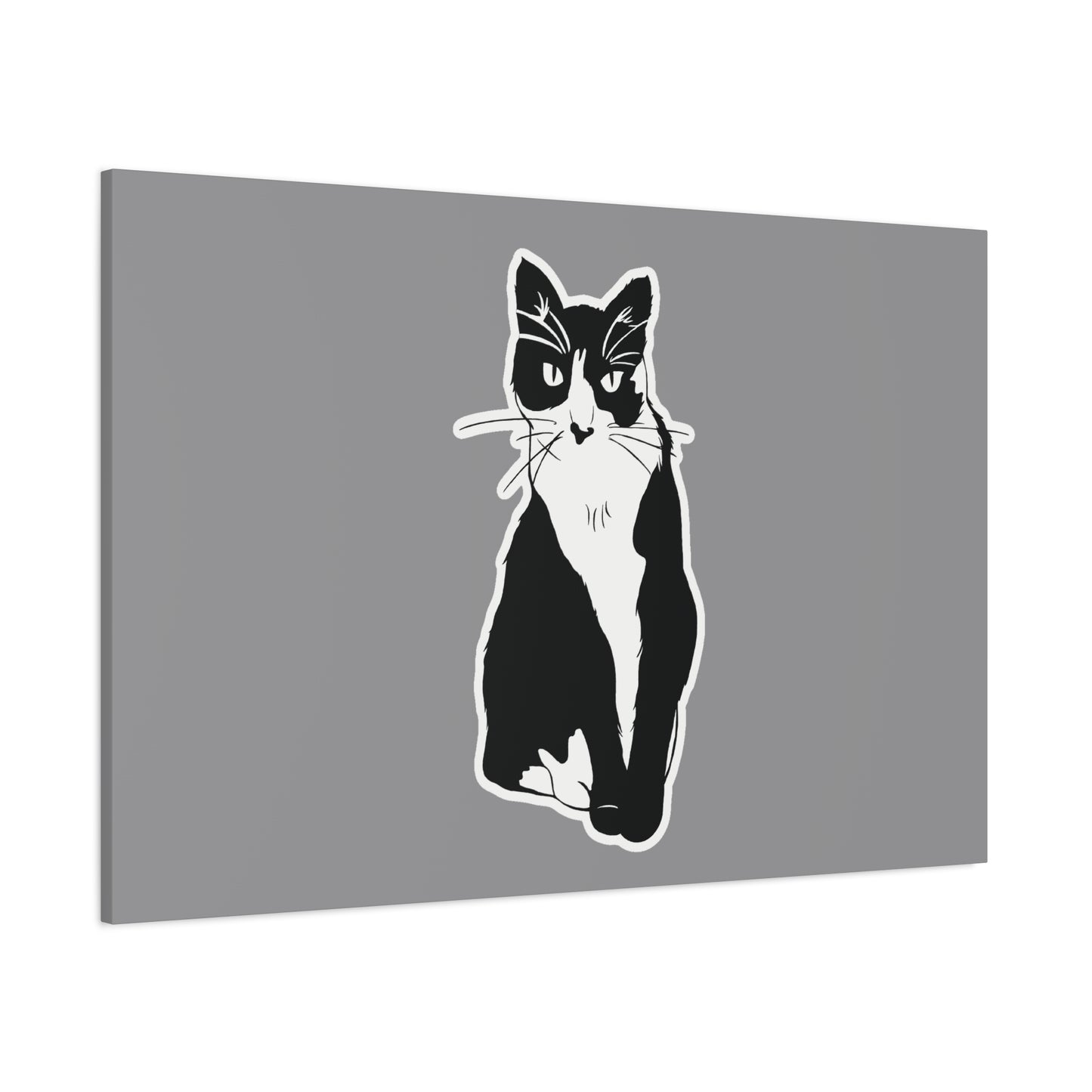 Cat Canvas Print on Grey (Sticker Style Cat) - Cat Drawing Wall Art