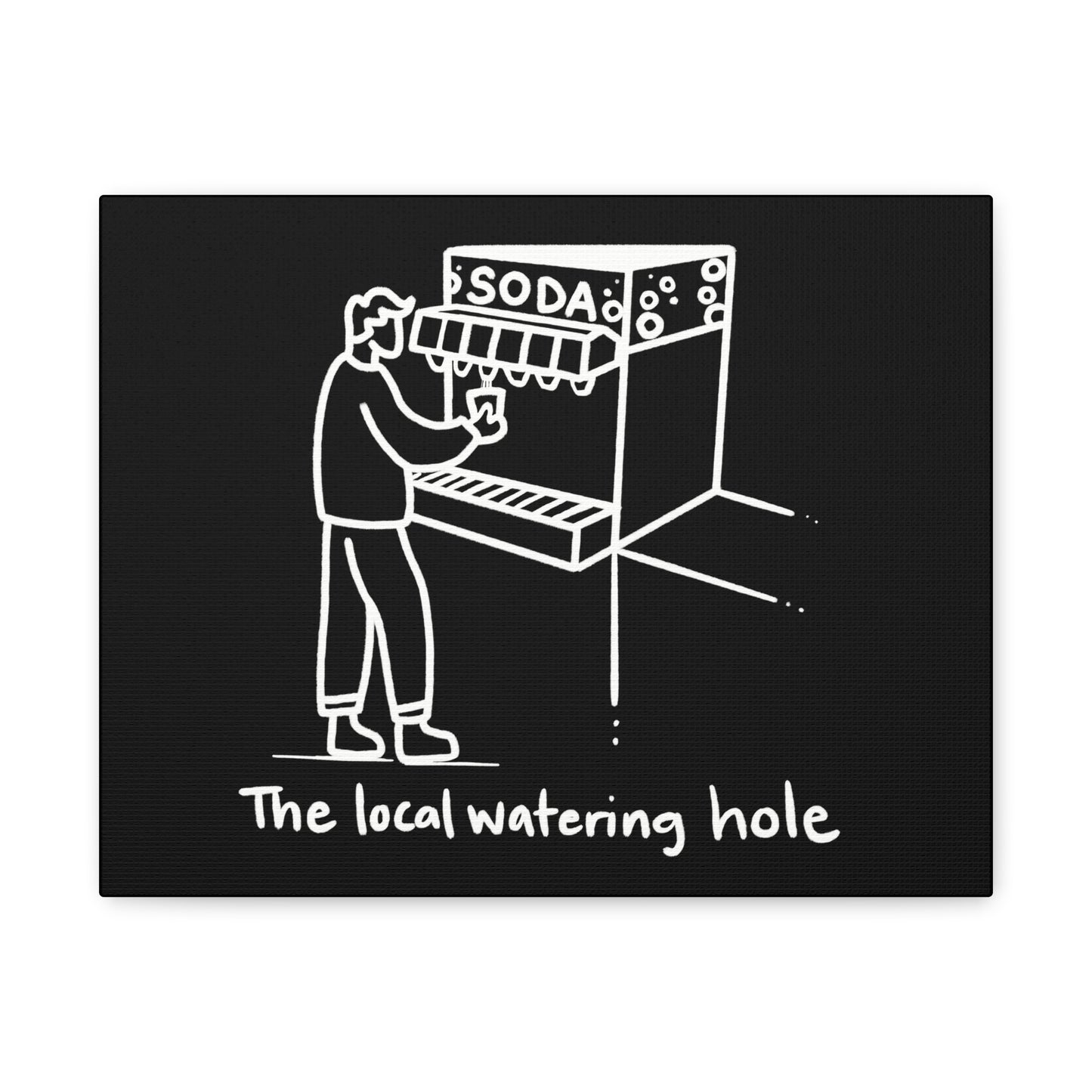 Local Watering Hole Canvas Print - White Ink on Black Background