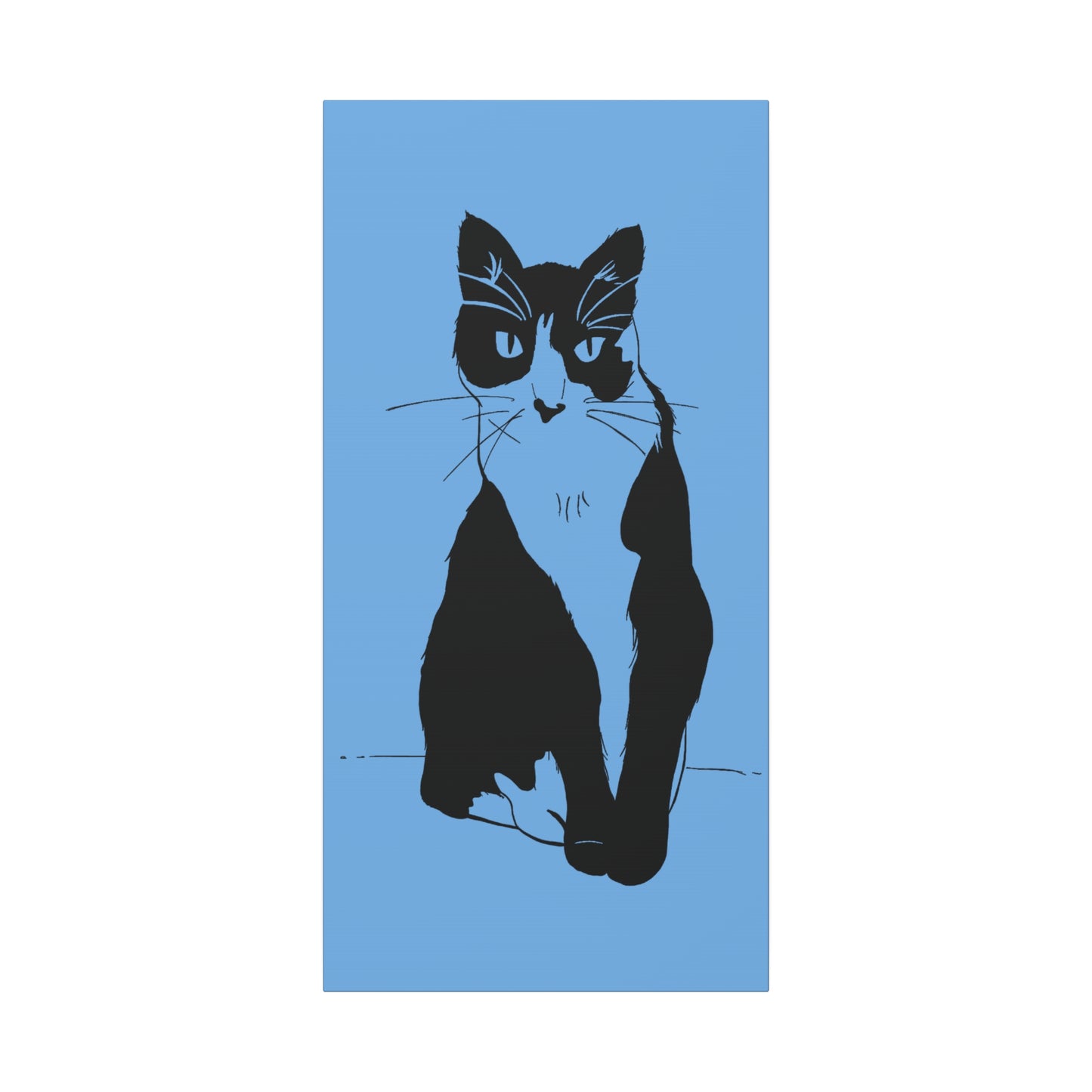 Cat Canvas Print on Light Blue (Transparent Style Cat) - Cat Drawing Art