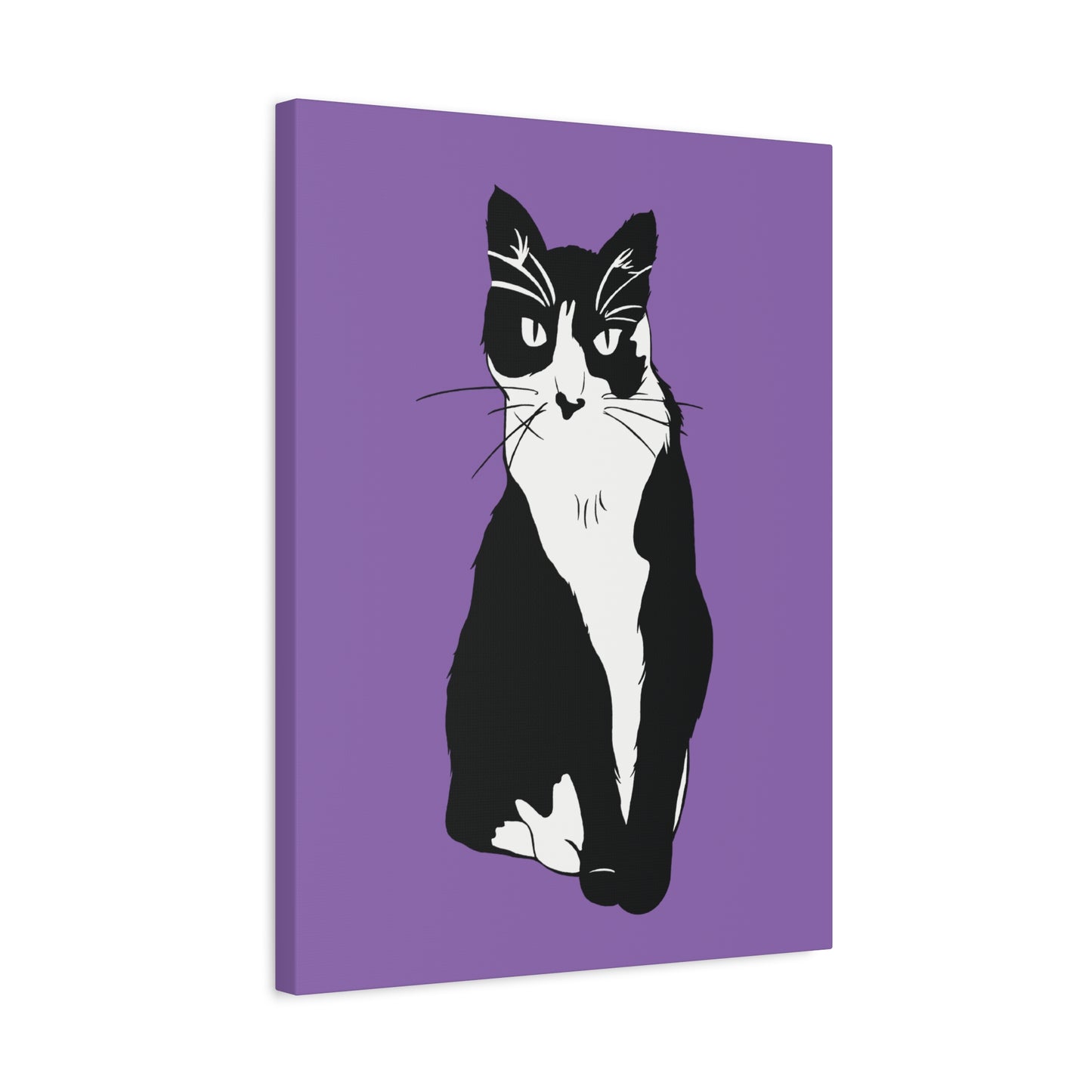 Cat Canvas on Light Purple (B&W Style Cat) - Cat Drawing Art