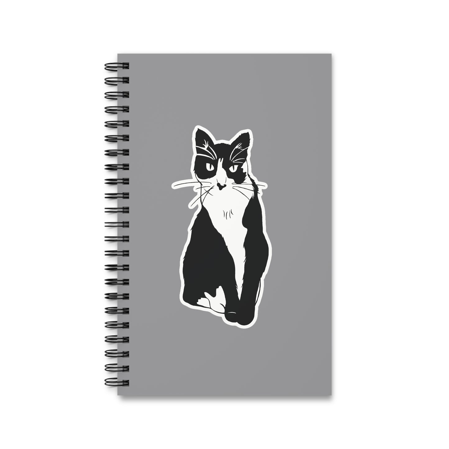 Cat Notebook in Grey (Sticker Style Cat) - Cat Spiral Notebook