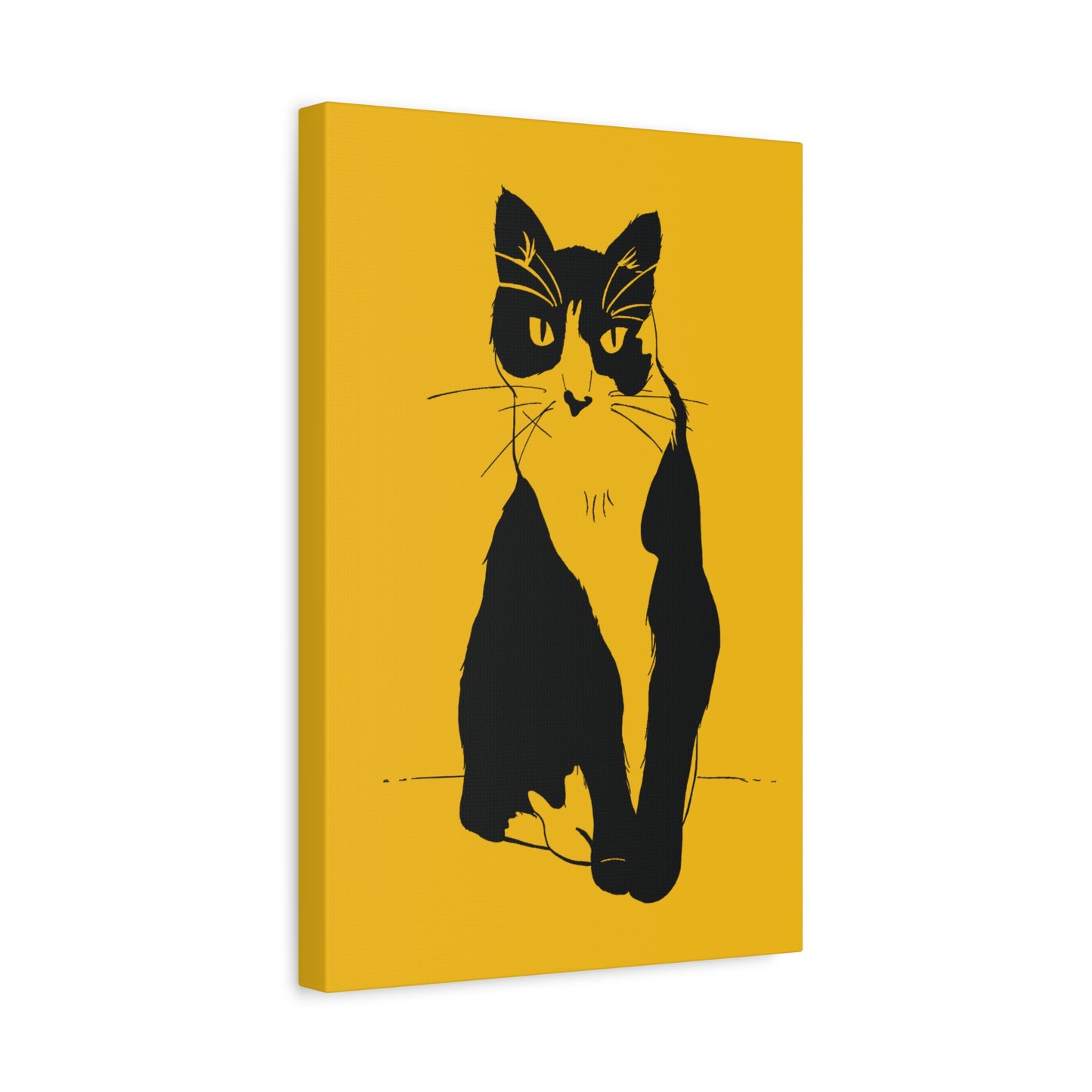Cat Canvas Print on Yellow (Transparent Style Cat) - Cat Drawing Art