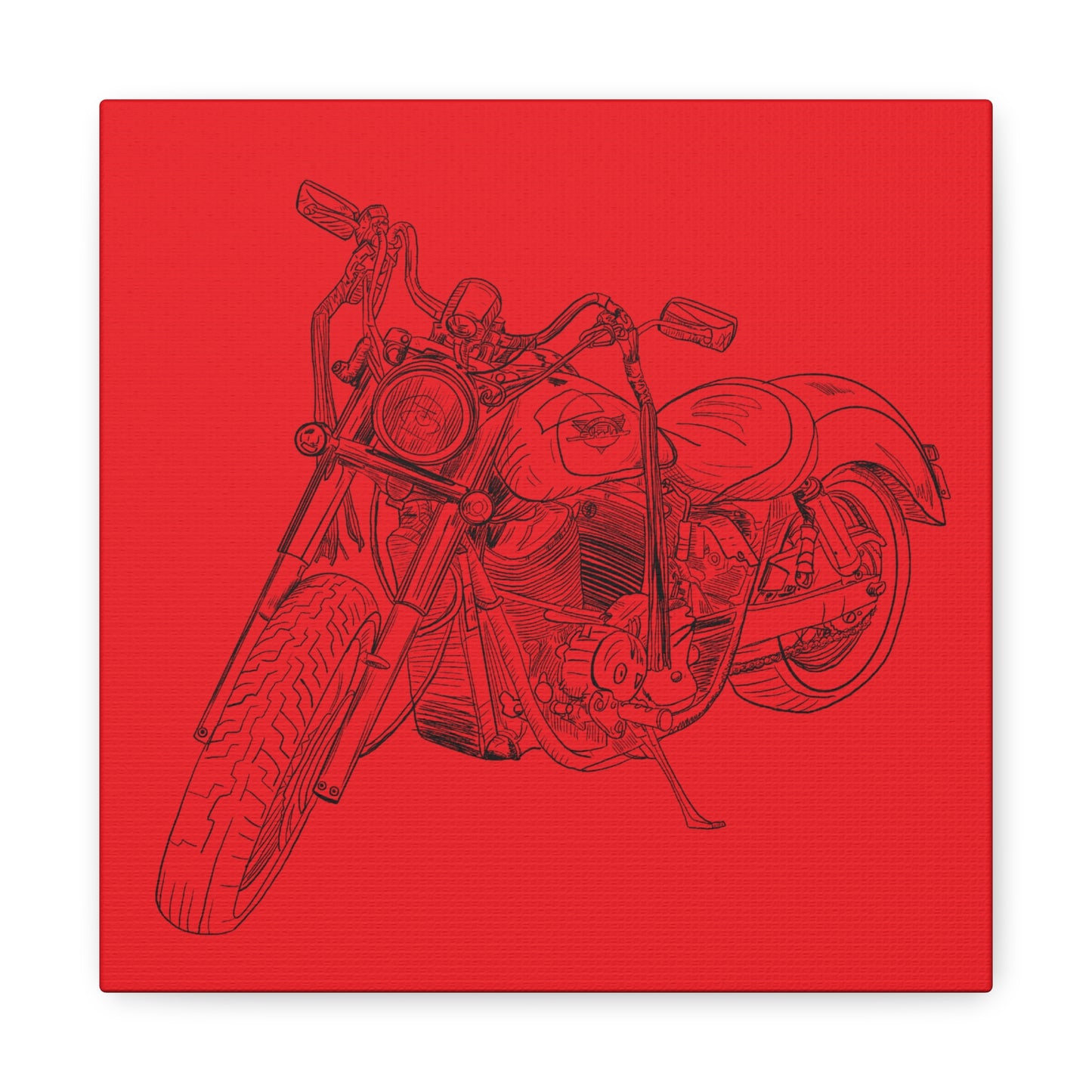 Ride Me Harley Motorcycle Sketch Canvas Print - Black Ink on Red Background