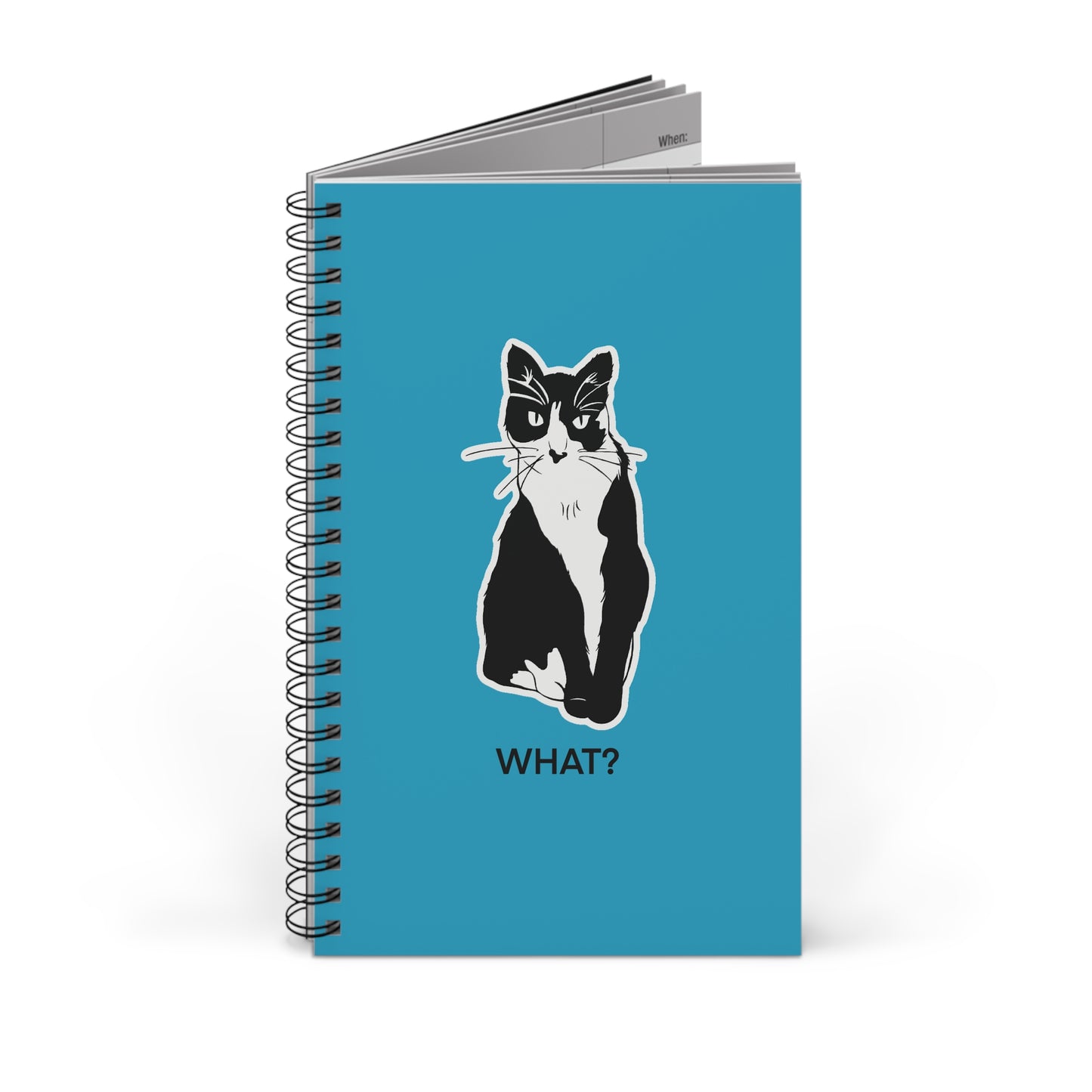 Cattitude Notebook in Turquoise (Sticker Style Cat with Black Writing) - Cat Spiral Notebook