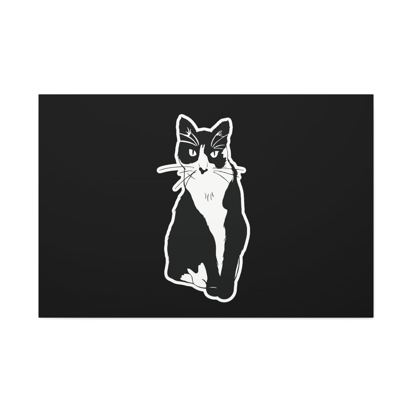 Cat Canvas Print on Black (Sticker Style Cat) - Cat Drawing Art