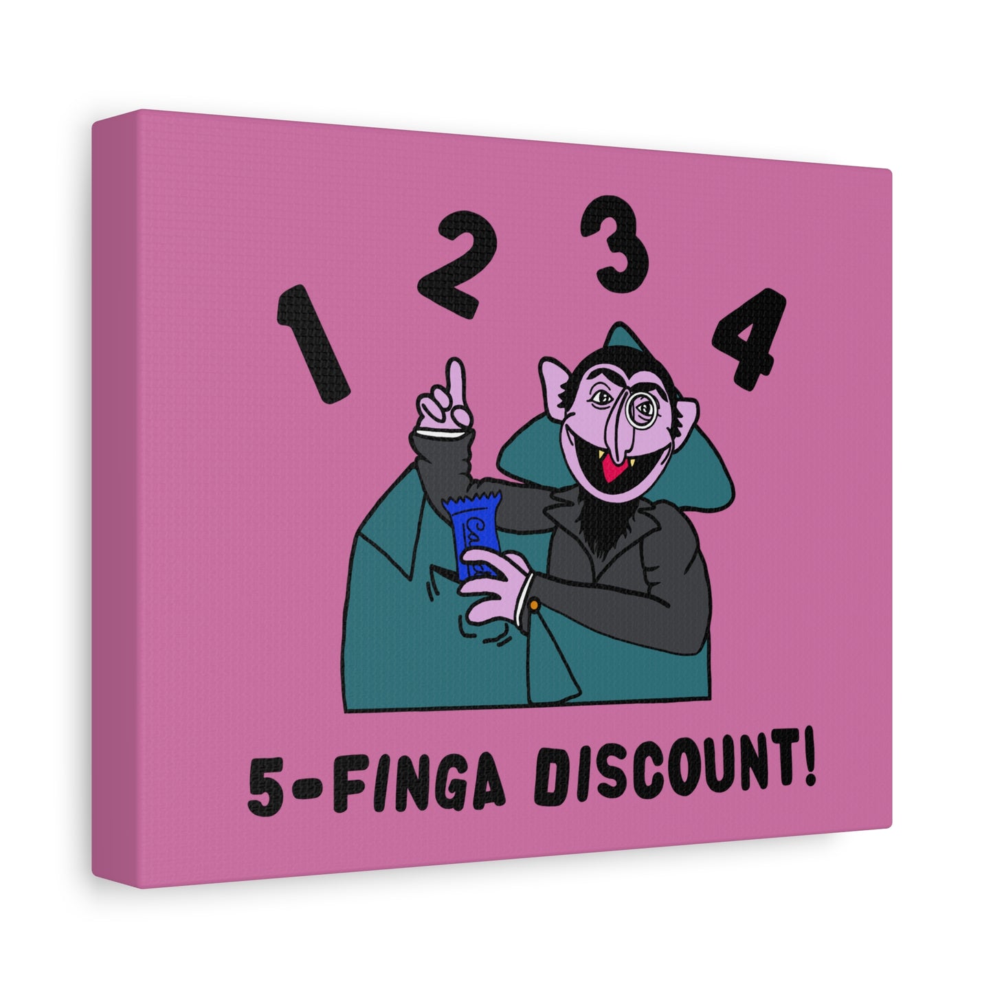 Five Finger Discount Canvas Print Light Pink - Sesame Street The Count Parody Art Print
