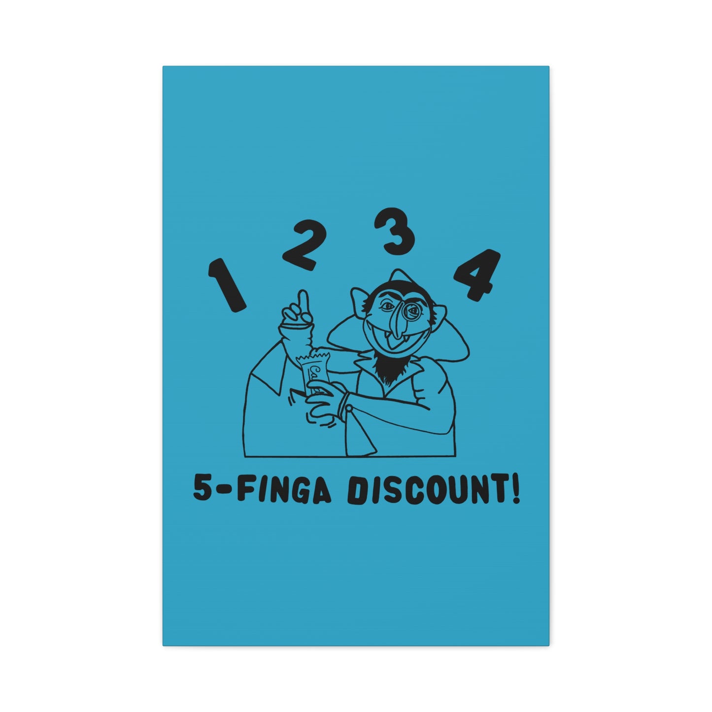 Five Finger Discount Outline Canvas Print Turquoise - Sesame Street The Count Parody Art Print