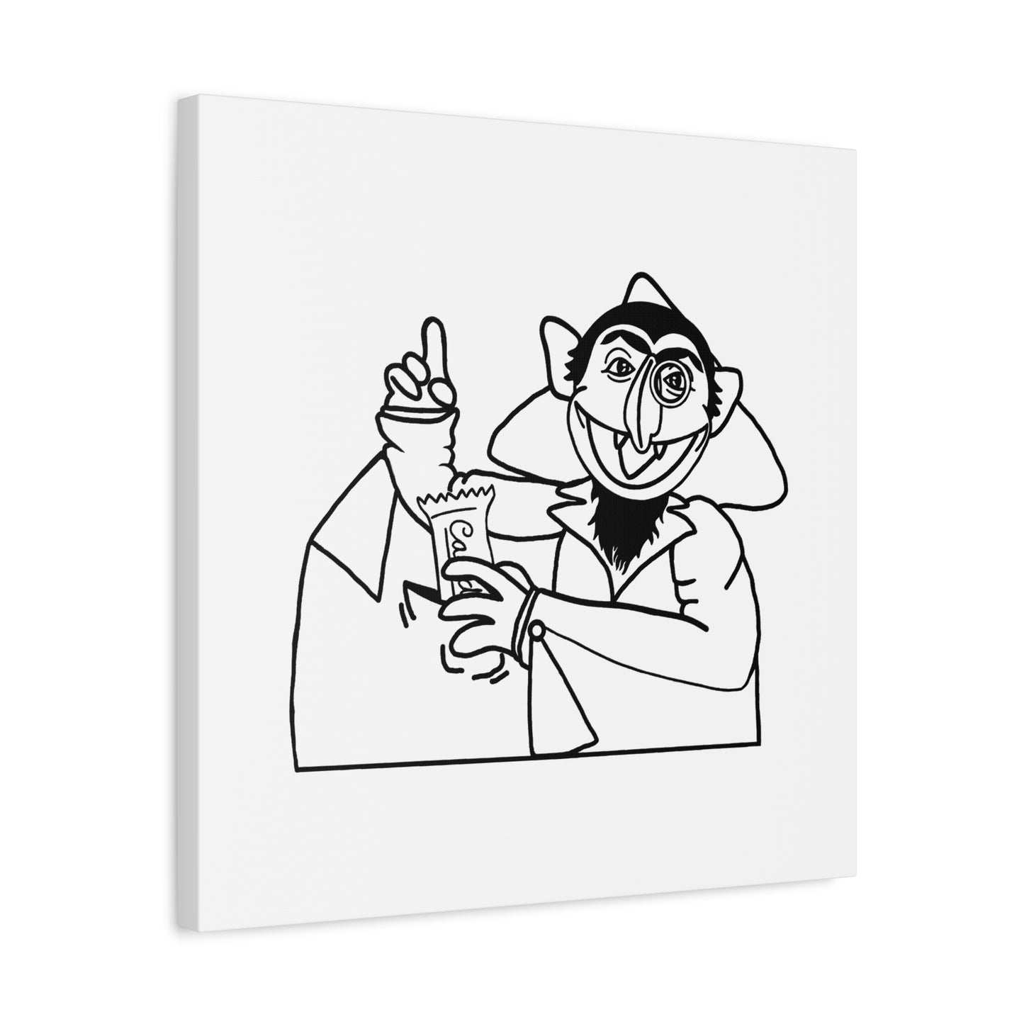 The Count Stealing Candy Outline Canvas Print White - Sesame Street The Count Parody Art