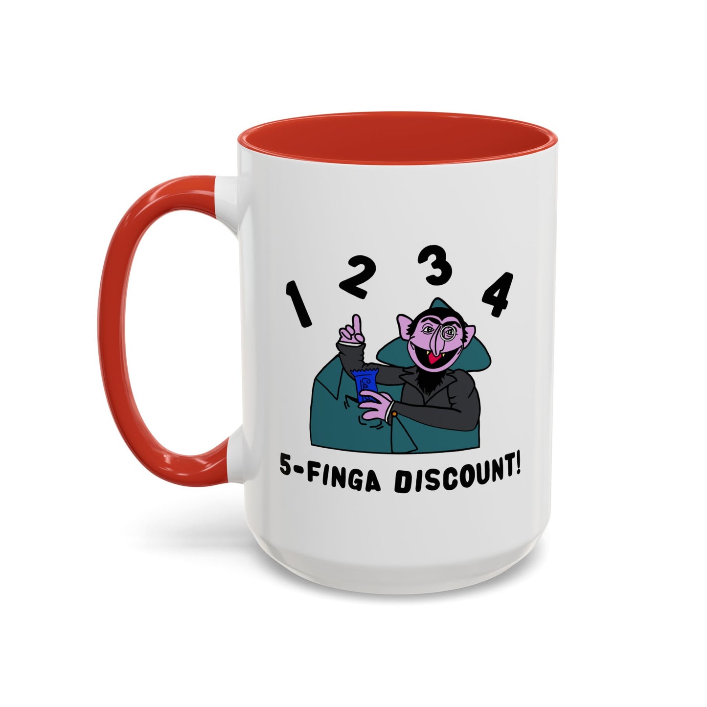 Five Finger Discount Accent Coffee Mug - Sesame Street The Count Parody Coffee Mug