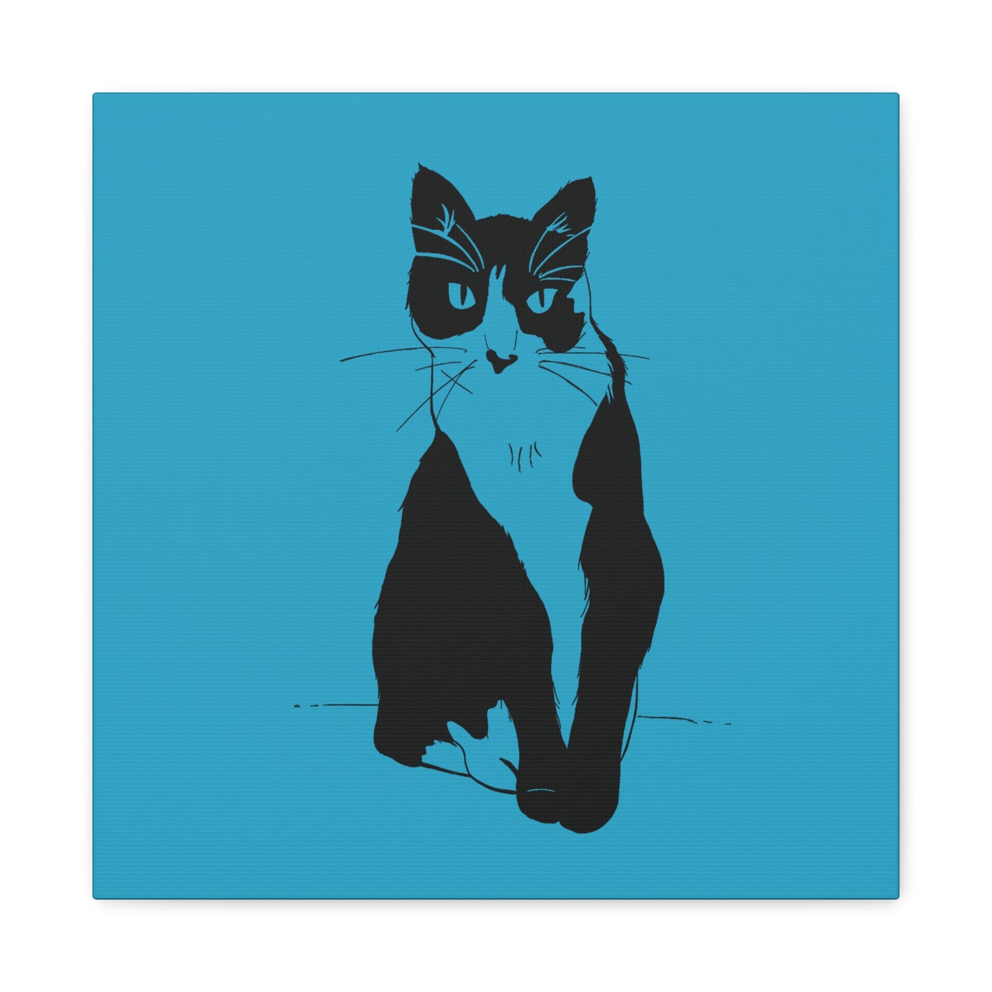 Cat Canvas Print on Turquoise (Transparent Style Cat) - Cat Drawing Art