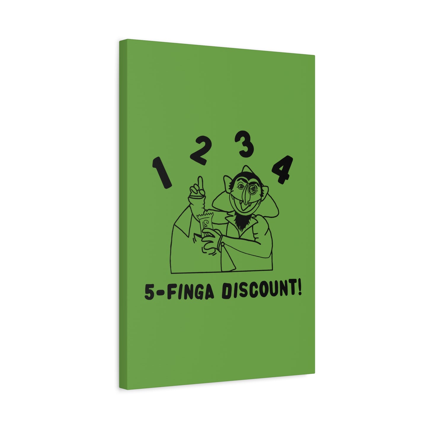 Five Finger Discount Outline Canvas Print Green - Sesame Street The Count Parody Art Print