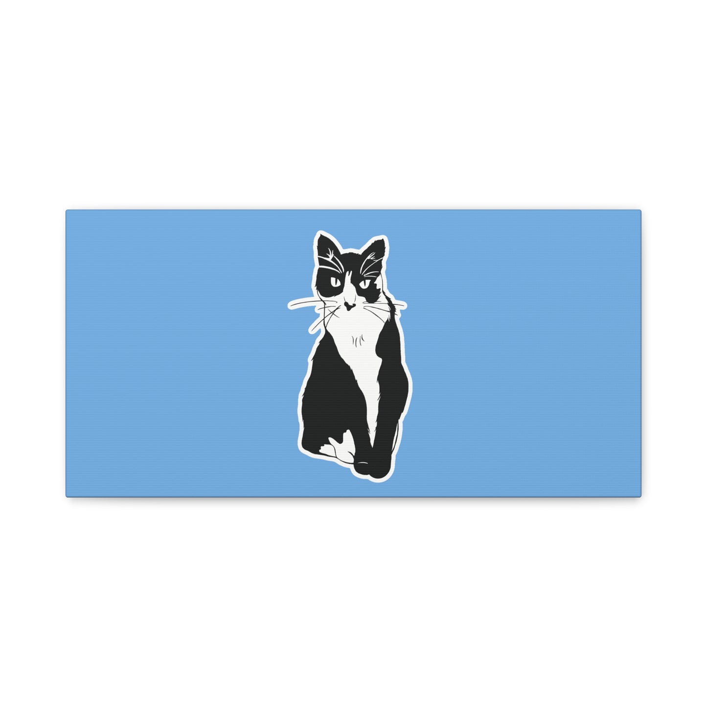 Cat Canvas on Light Blue (Sticker Style Cat) - Cat Drawing Art