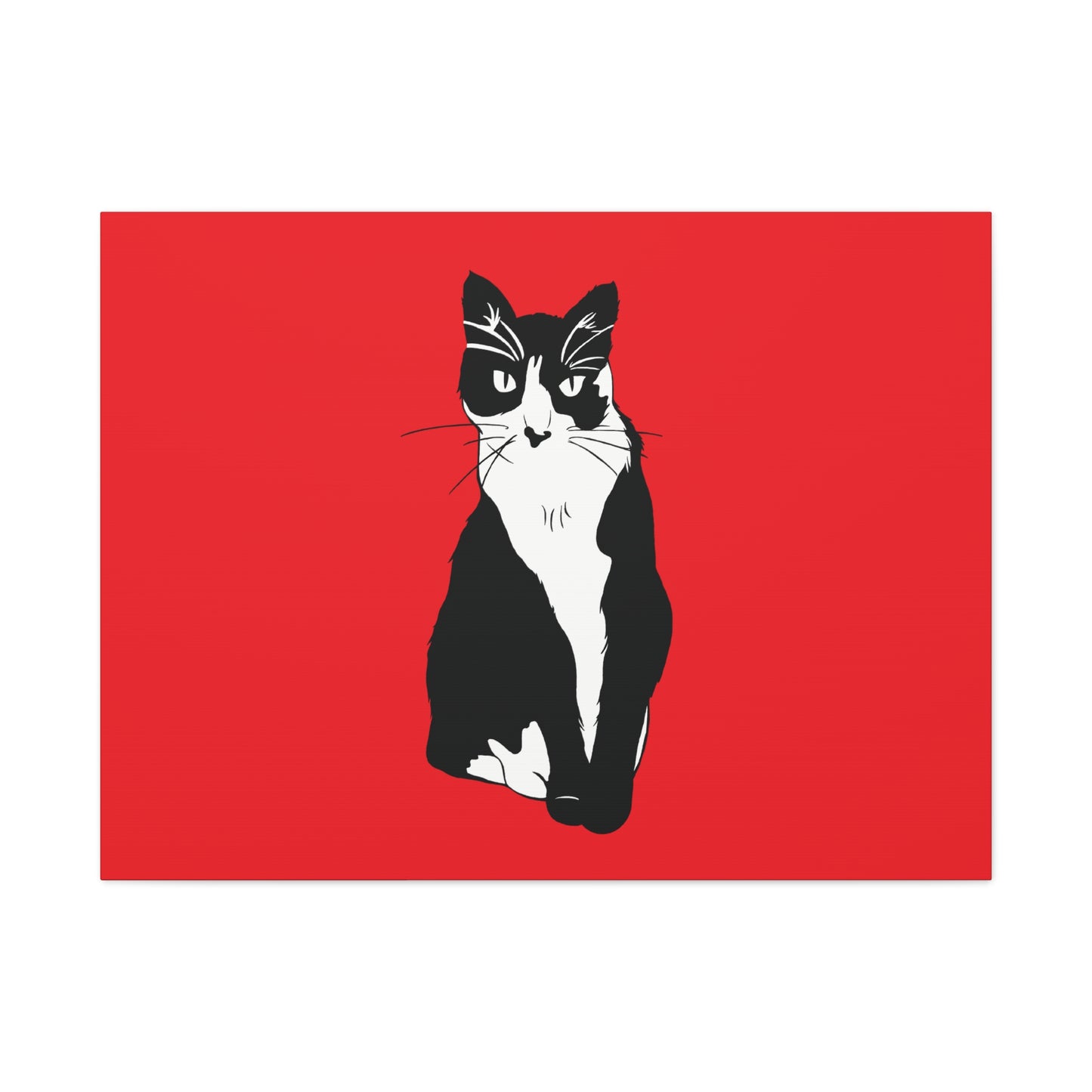 Cat Canvas on Red (B&W Style Cat) - Cat Drawing Art
