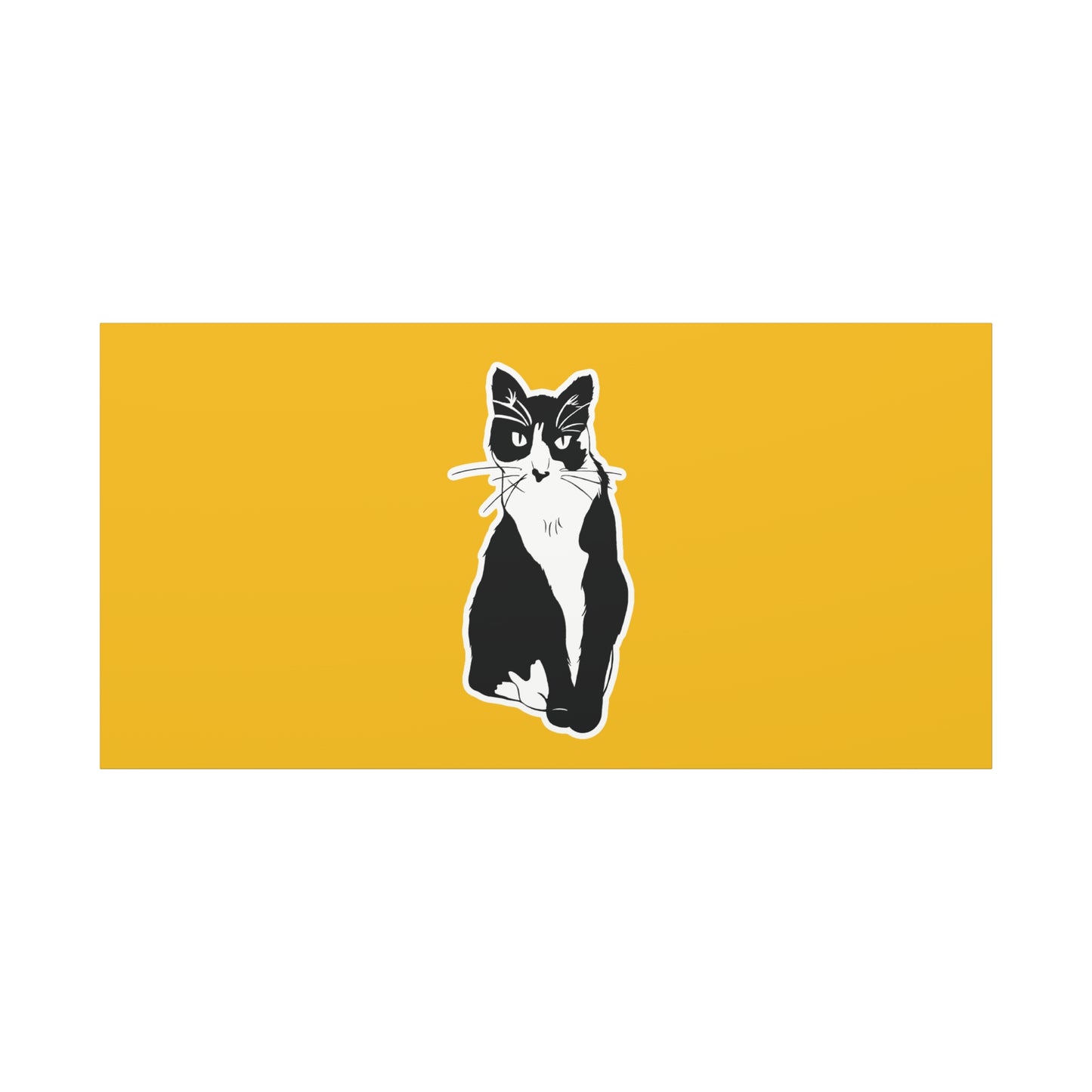 Cat Canvas Print on Yellow (Sticker Style Cat) - Cat Drawing Art