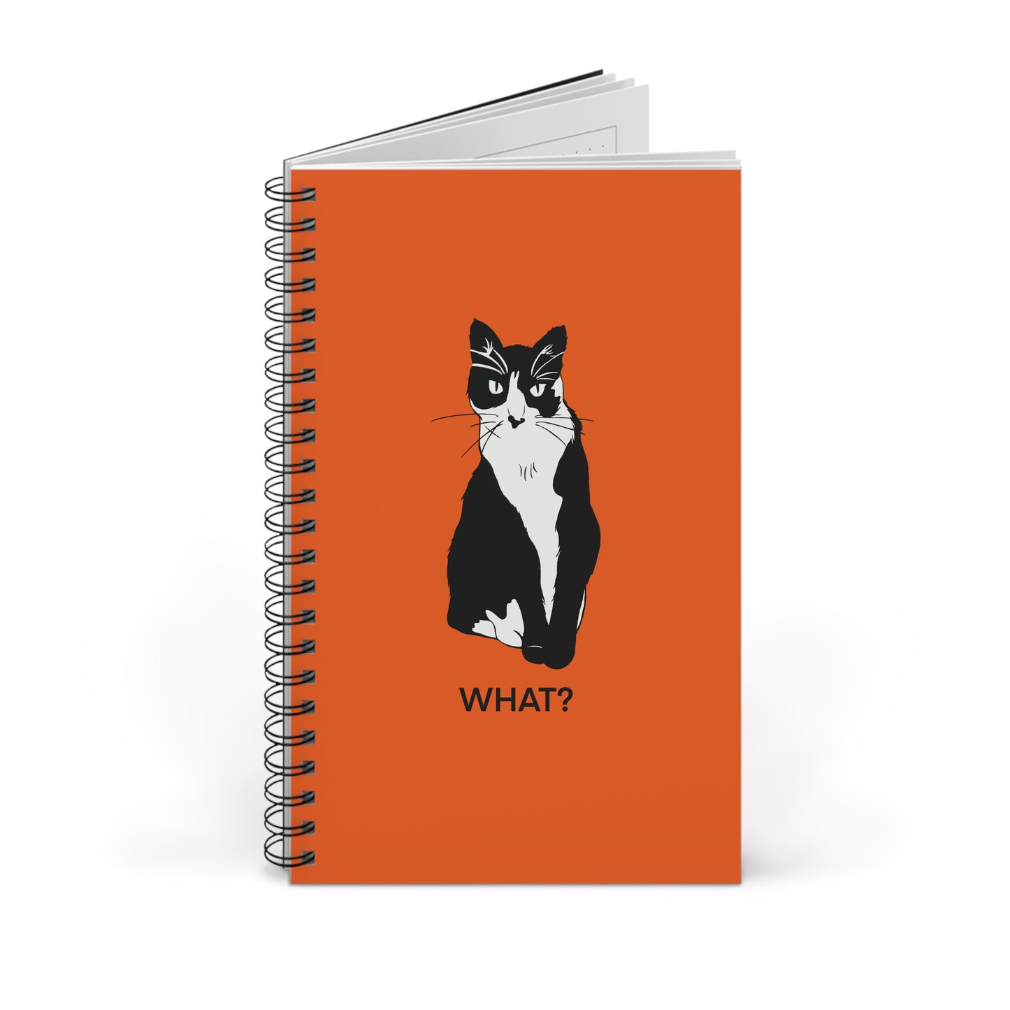 Cattitude Notebook in Orange (B&W Style Cat) - Cat Spiral Notebook