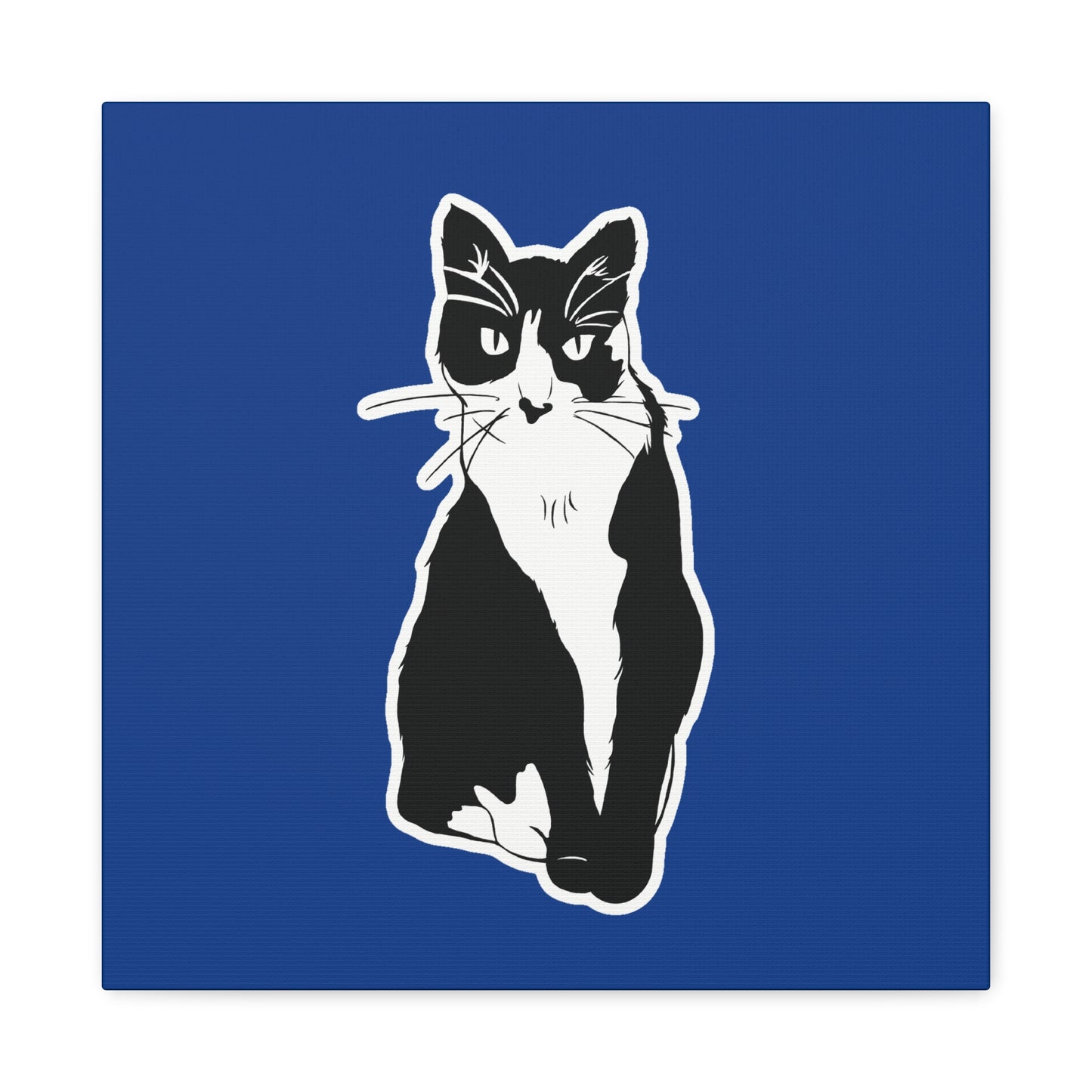 Cat Canvas Print on Dark Blue (Sticker Style Cat) - Cat Drawing Art