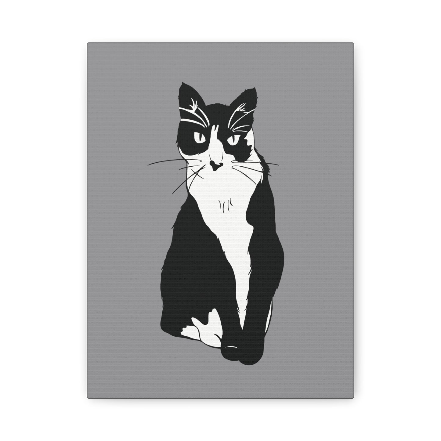 Cat Canvas on Grey (B&W Style Cat) - Cat Drawing Art