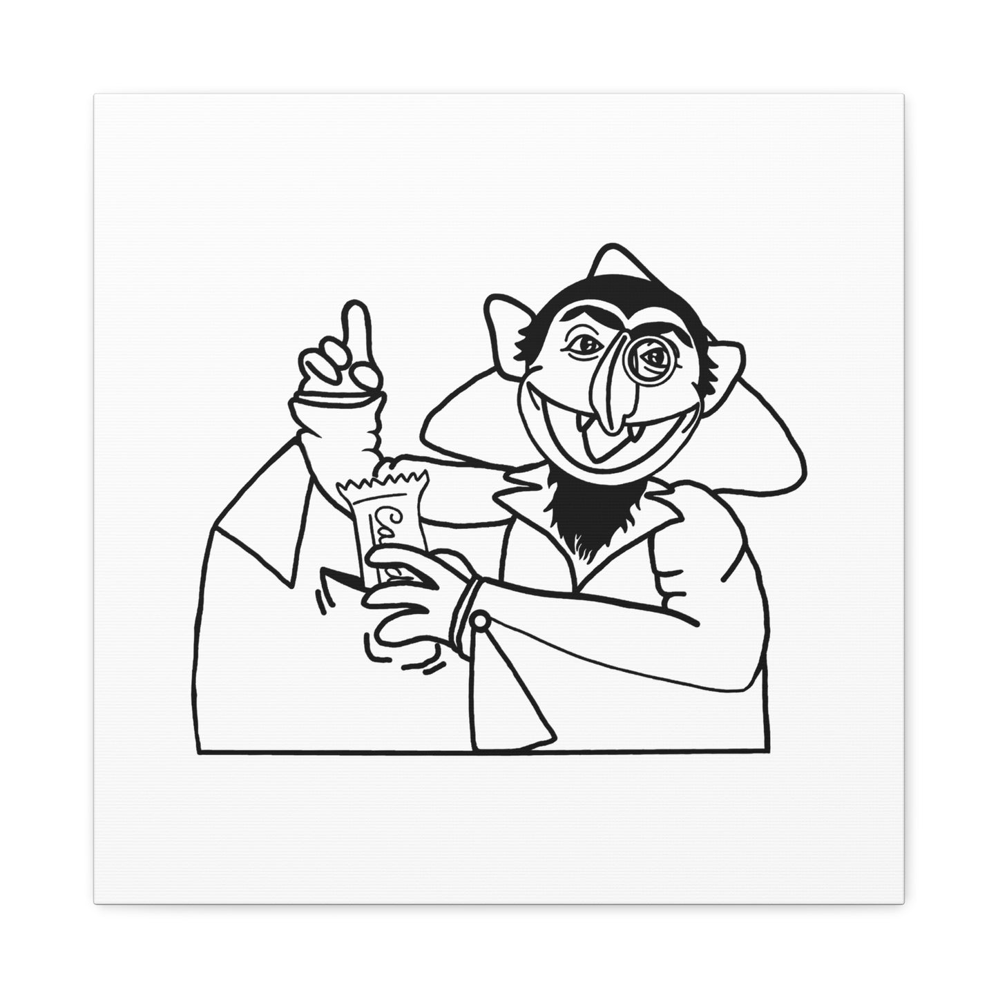 The Count Stealing Candy Outline Canvas Print White - Sesame Street The Count Parody Art