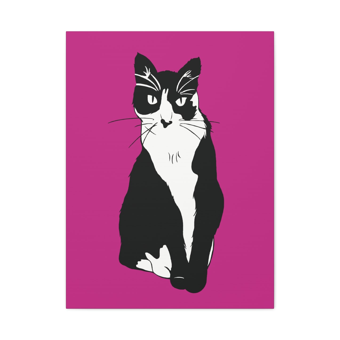 Cat Canvas on Pink (B&W Style Cat) - Cat Drawing Art