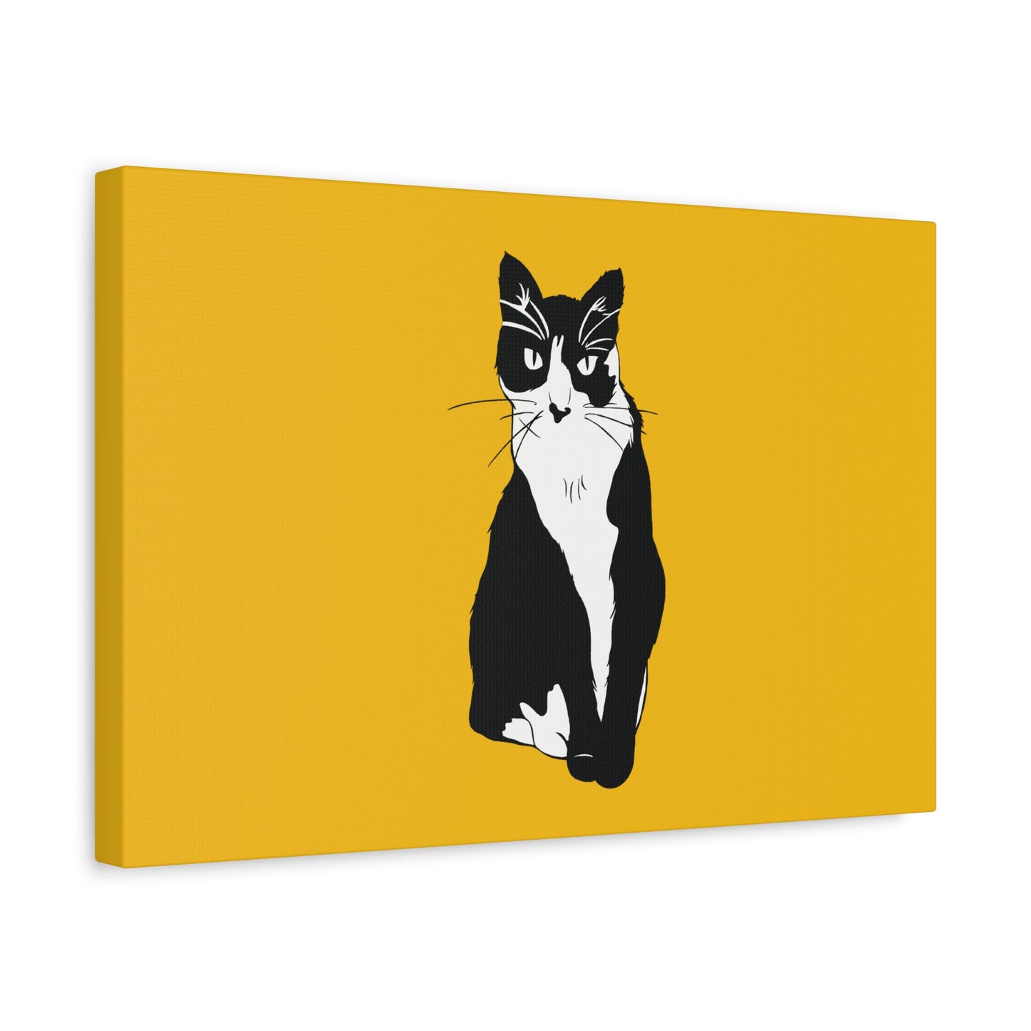 Cat Canvas on Yellow (B&W Style Cat) - Cat Drawing Art
