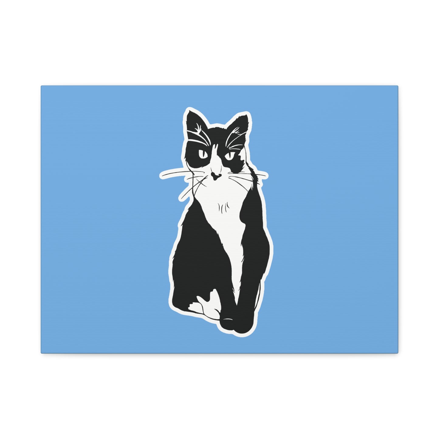 Cat Canvas on Light Blue (Sticker Style Cat) - Cat Drawing Art