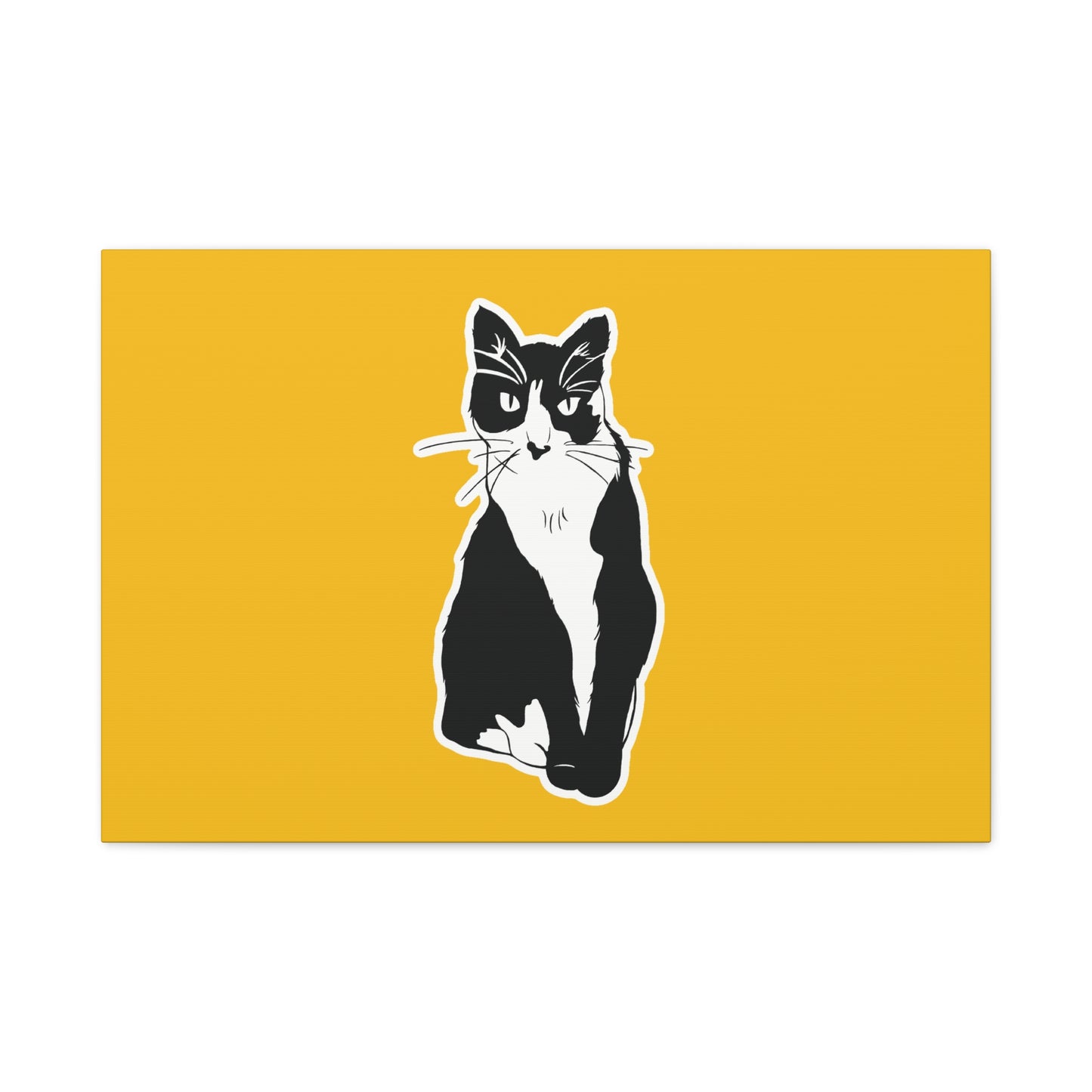 Cat Canvas Print on Yellow (Sticker Style Cat) - Cat Drawing Art